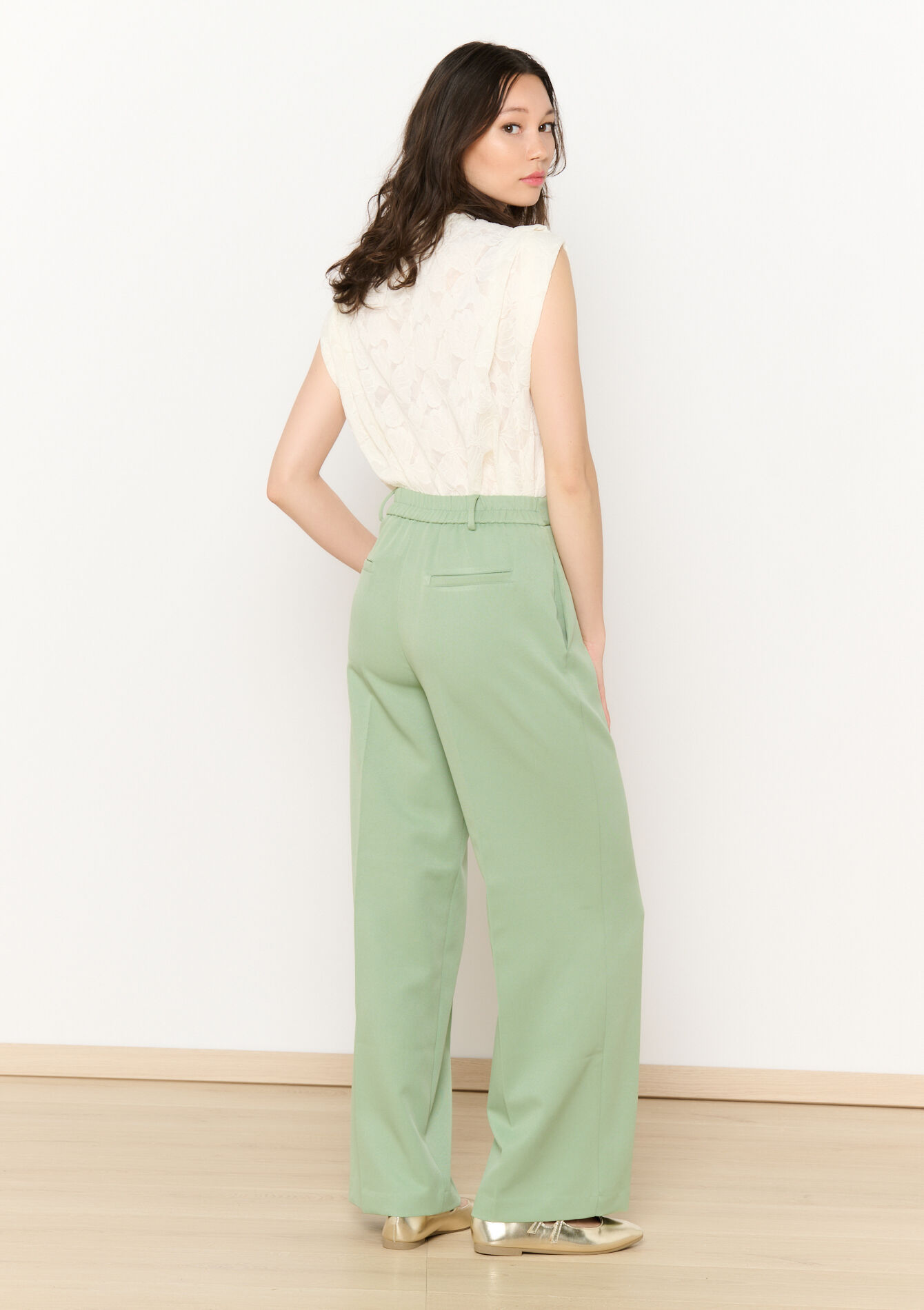 Wide leg broek in twill, Wide leg broek in twill - MINT GREEN - 06600957_1723