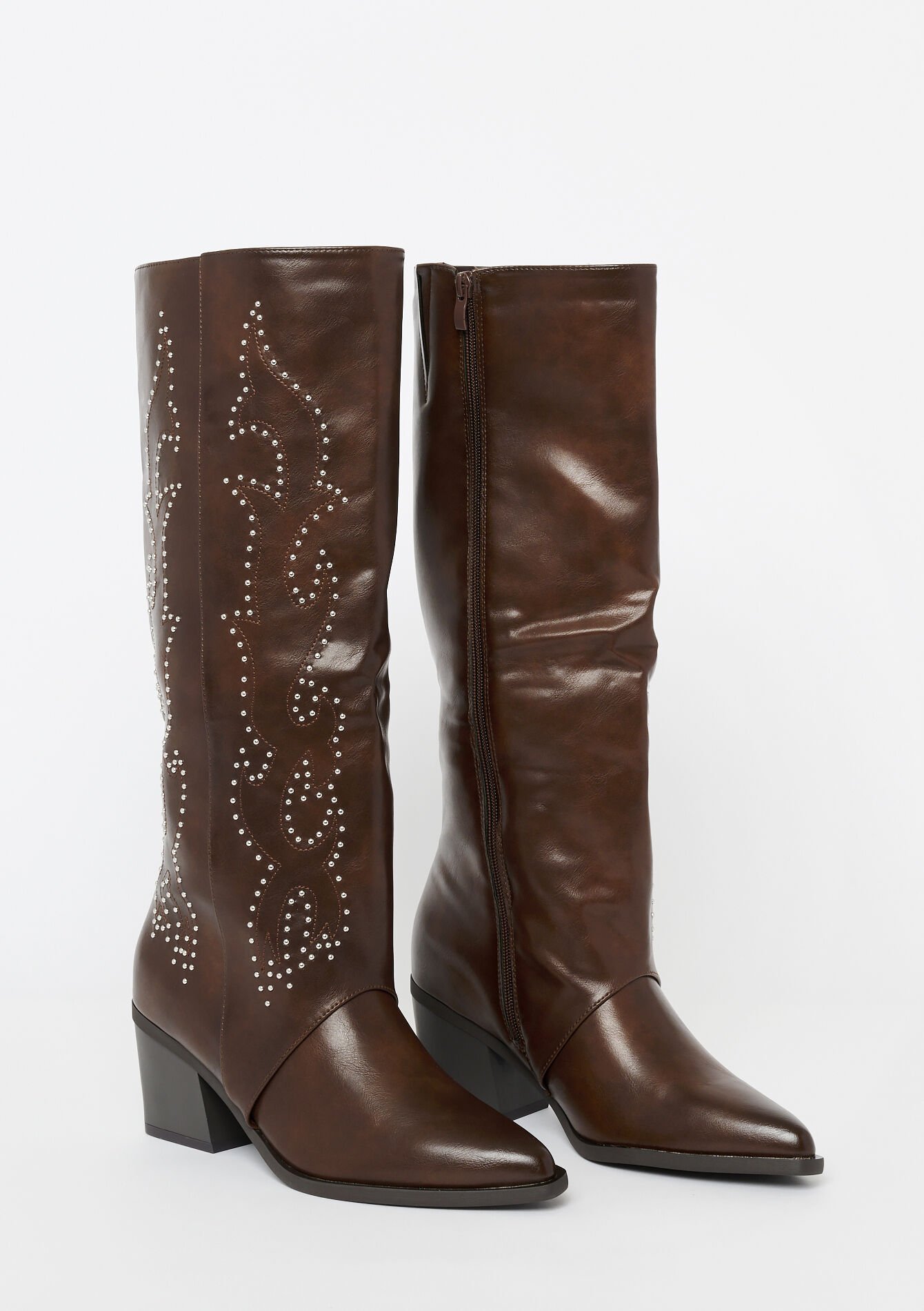 Hoge laarzen met studs, Hoge laarzen met studs - BROWN DARK CHOCOLATE - 13100320_3720