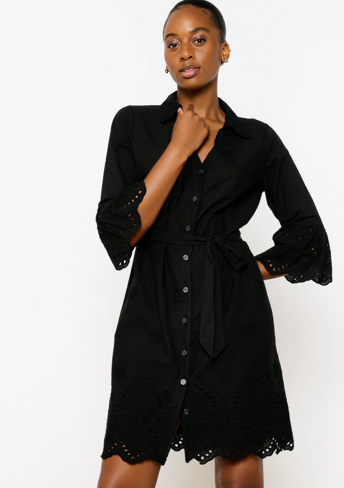 Hemdjurk met broderie anglaise - BLACK - 08103709_1119