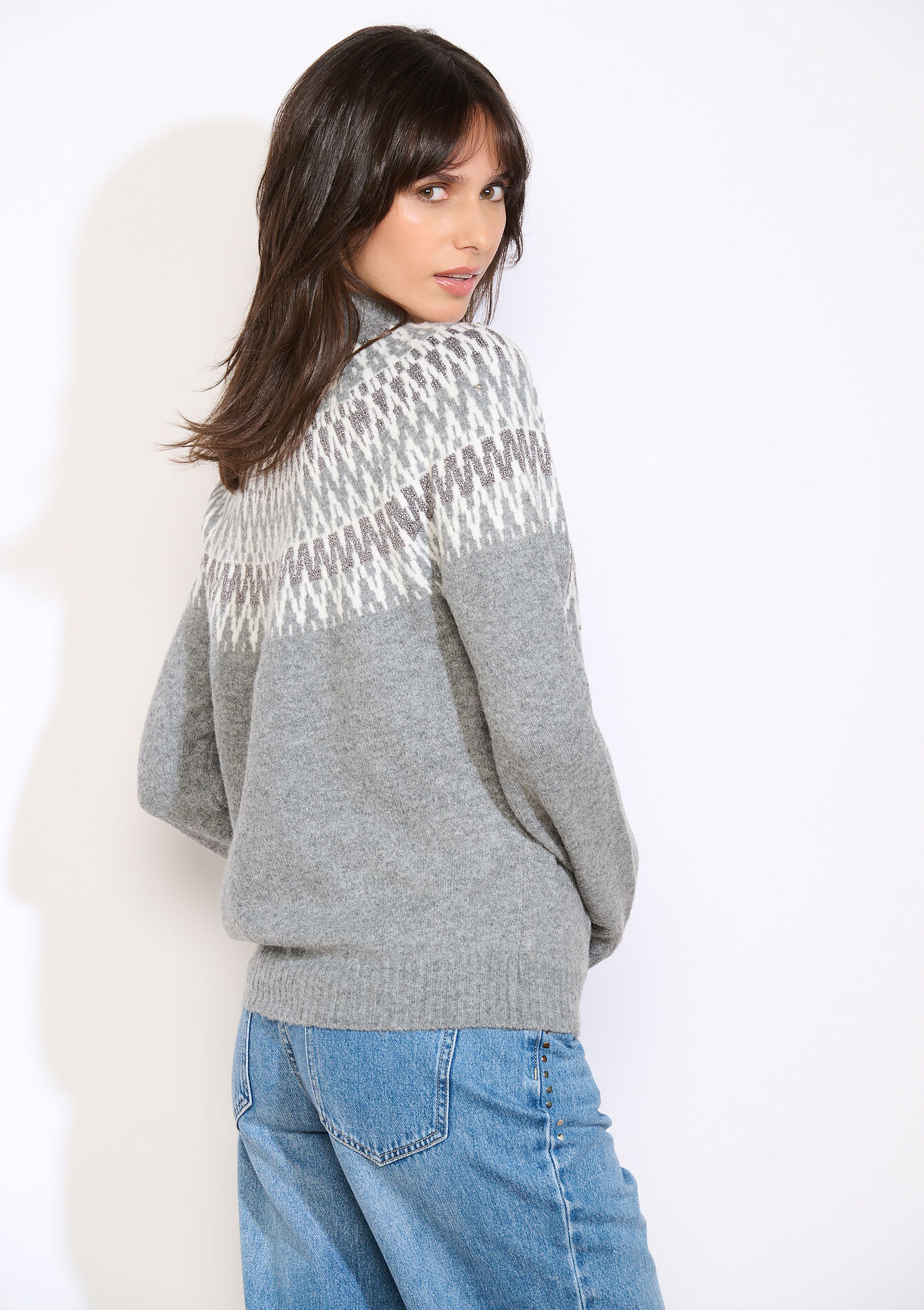 Trui met parelaccent, Trui met parelaccent - GREY MED MEL - 04006958_3507