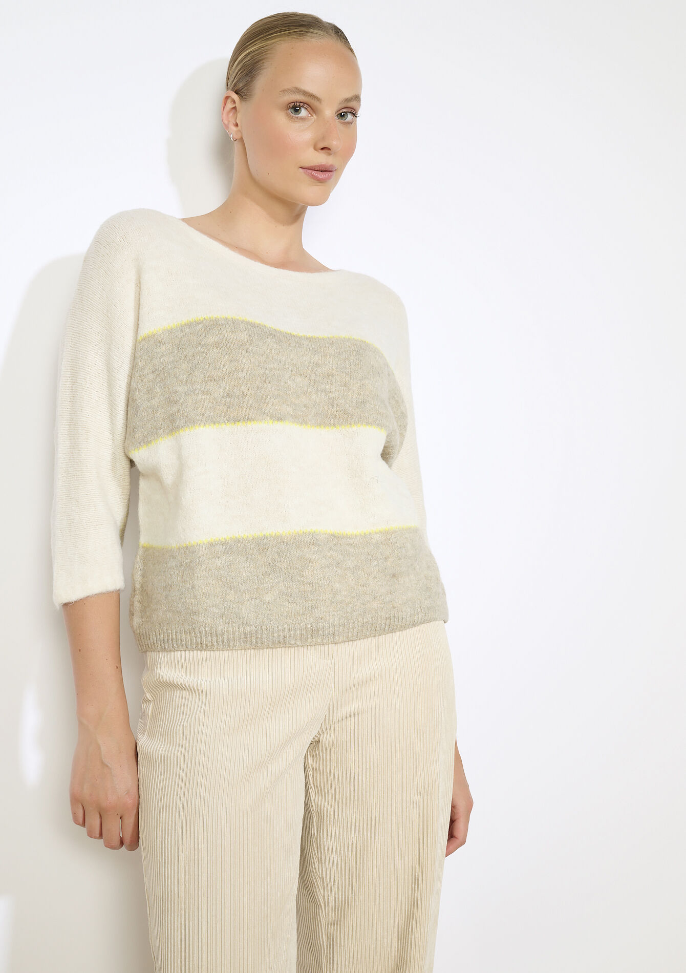 Batwing striped pullover - VANILLA WHITE - 04007040