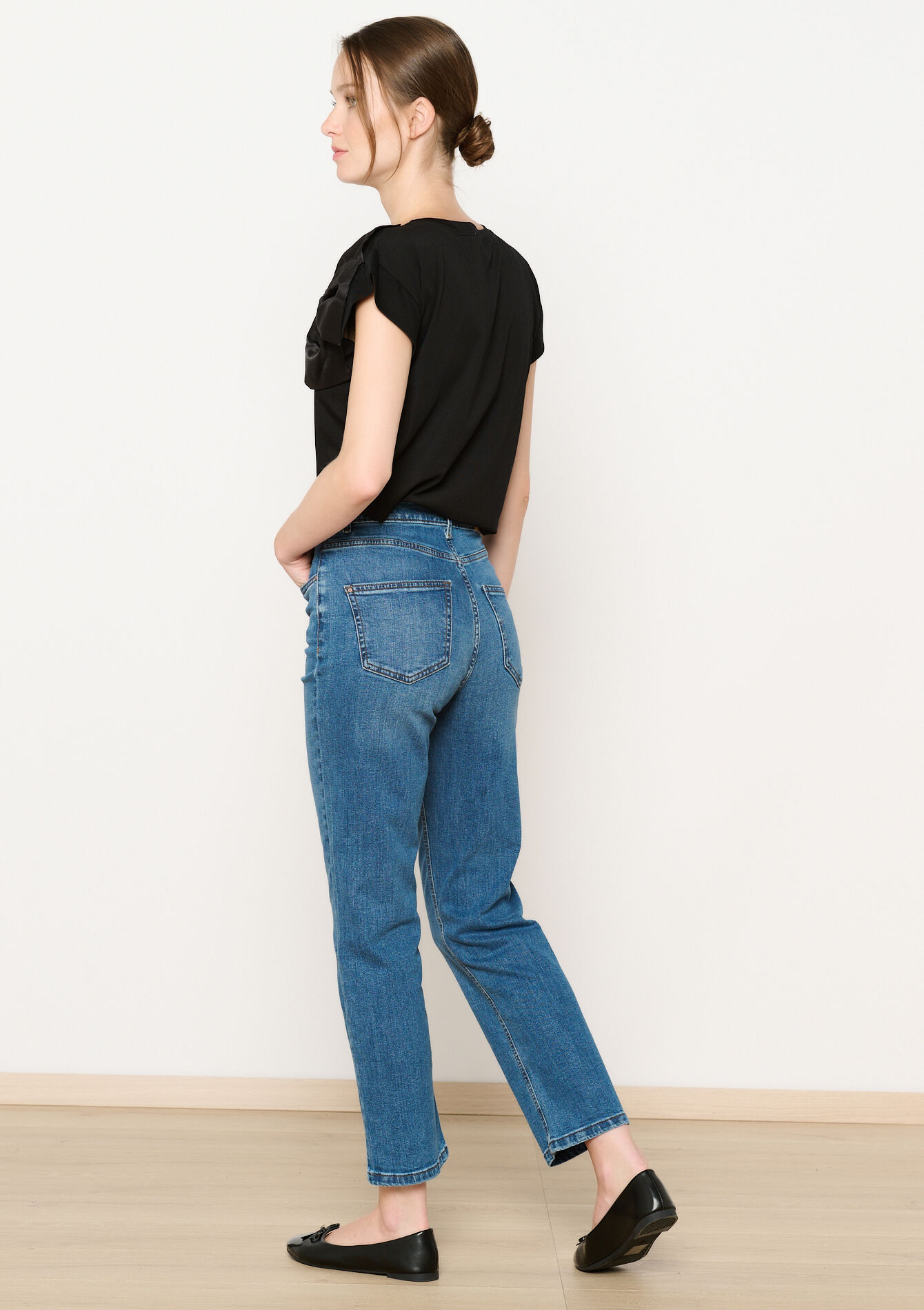 Jean coupe droite à taille haute, Jean coupe droite à taille haute - MEDIUM BLUE - 22000535_0500