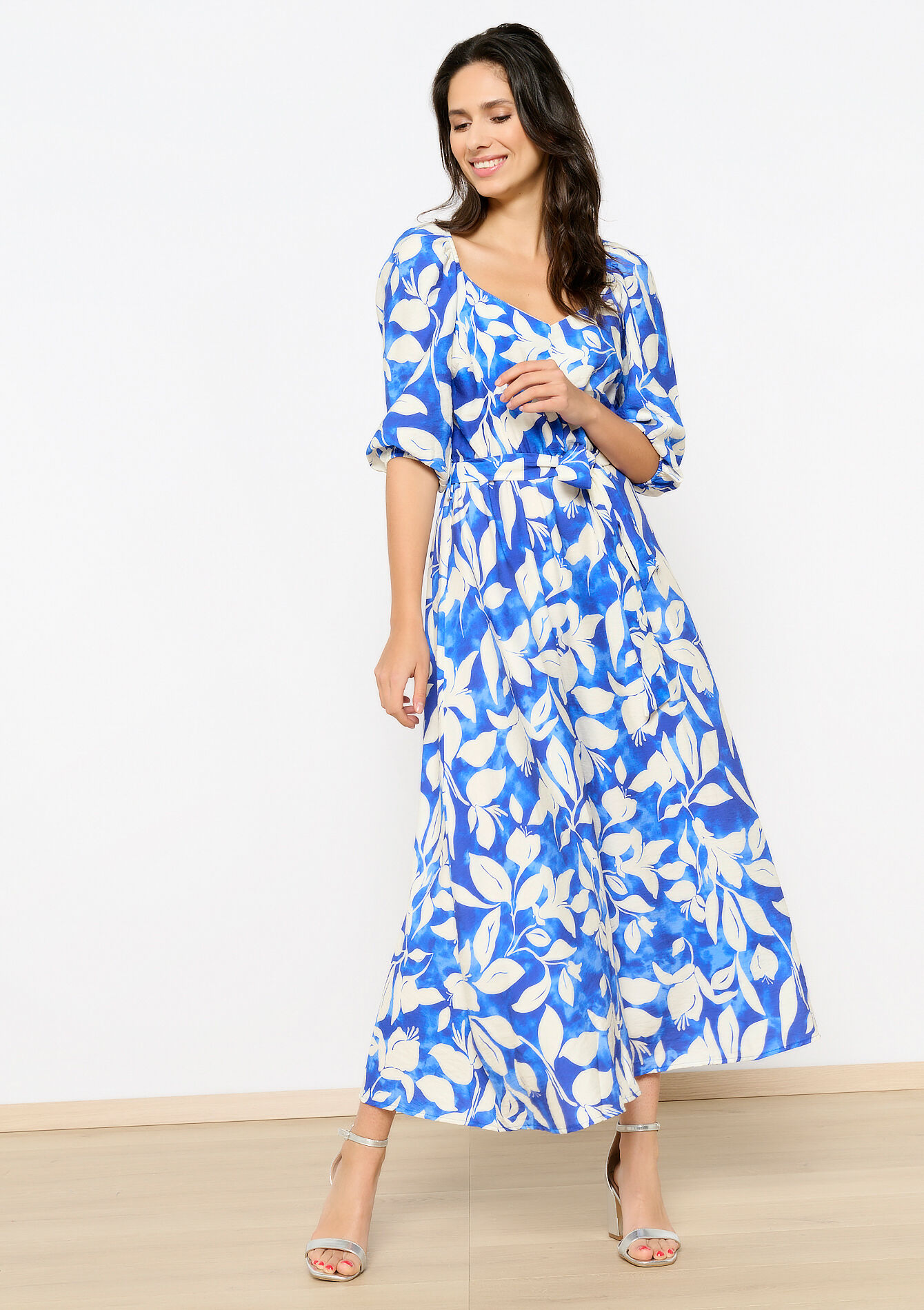 Maxi dress with watercolour print - BLUE FAIENCE - 08103586