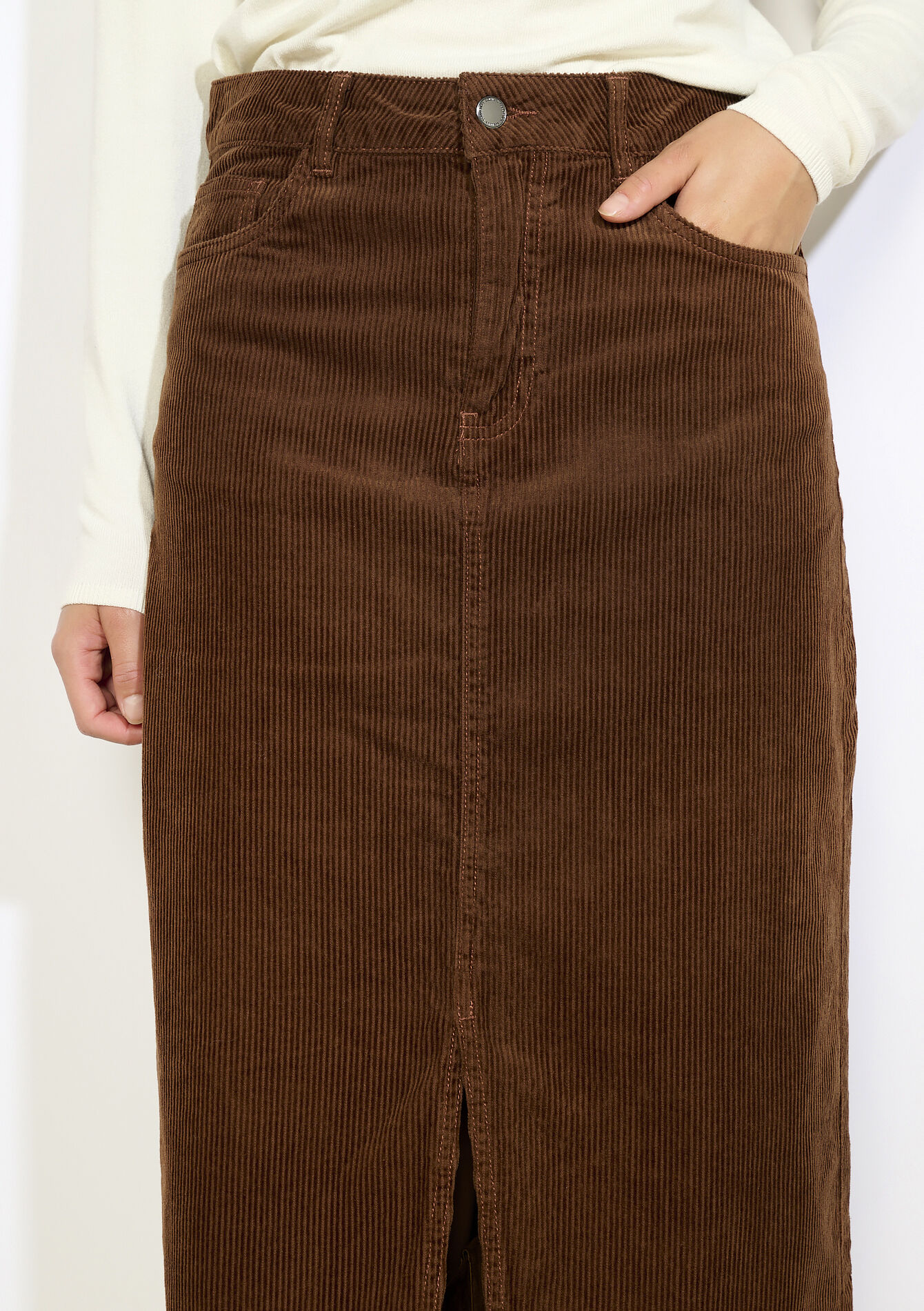 Lange ribfluwelen rok, Lange ribfluwelen rok - CAMEL GINGER - 07101354_3831