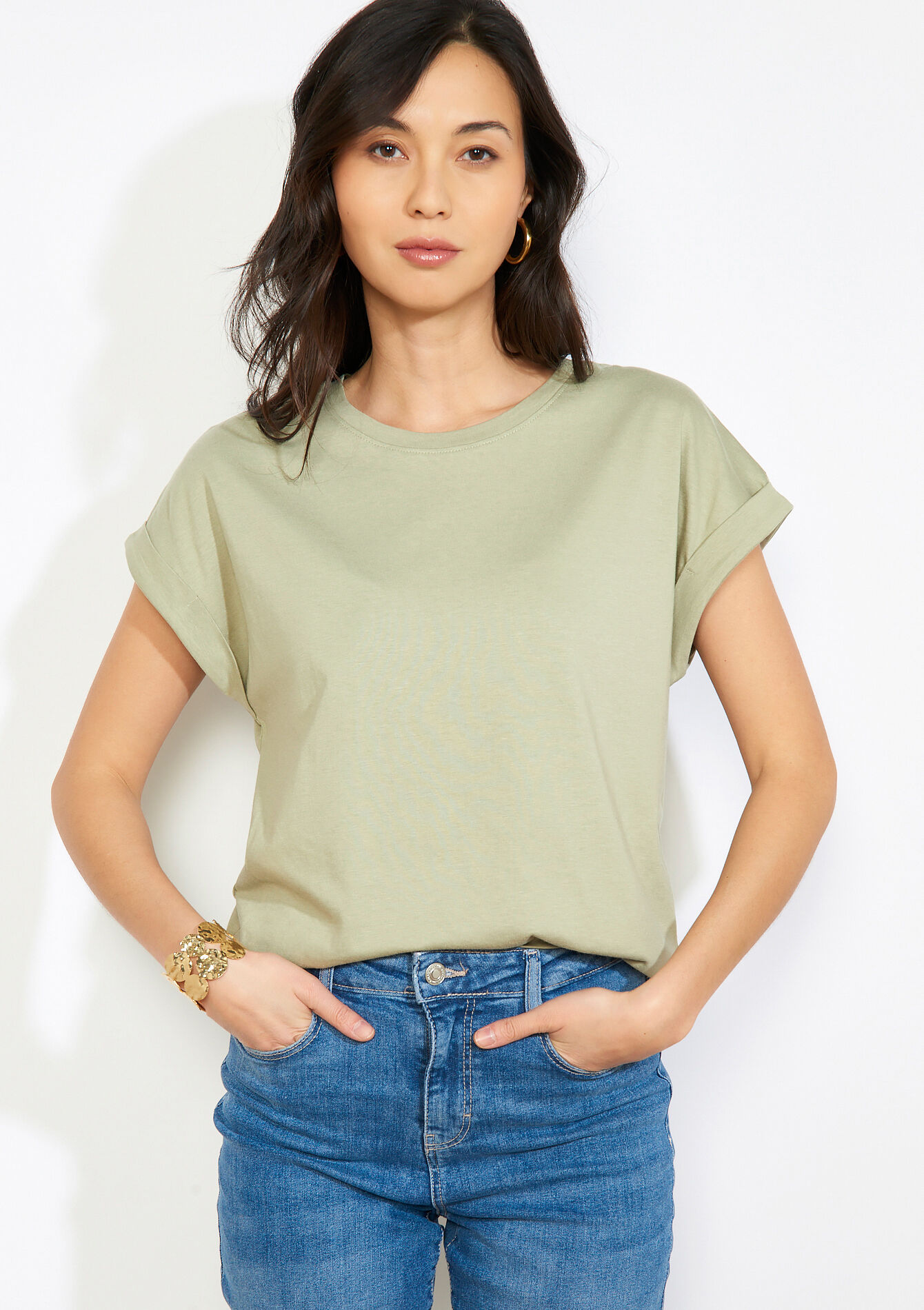 Losvallende T-shirt - KHAKI FADED - 02301926_4326