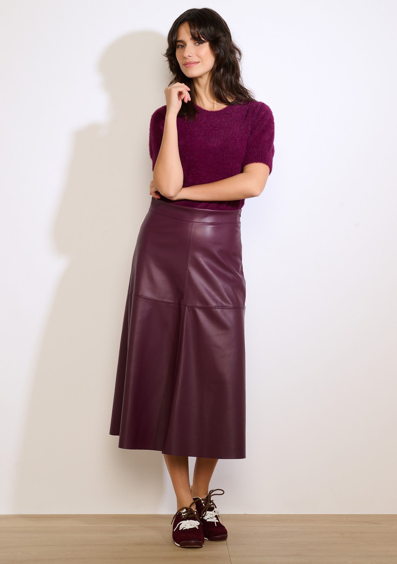 Midi-rok in imitatieleer, Midi-rok in imitatieleer - BORDEAU WINE - 07101404_1467