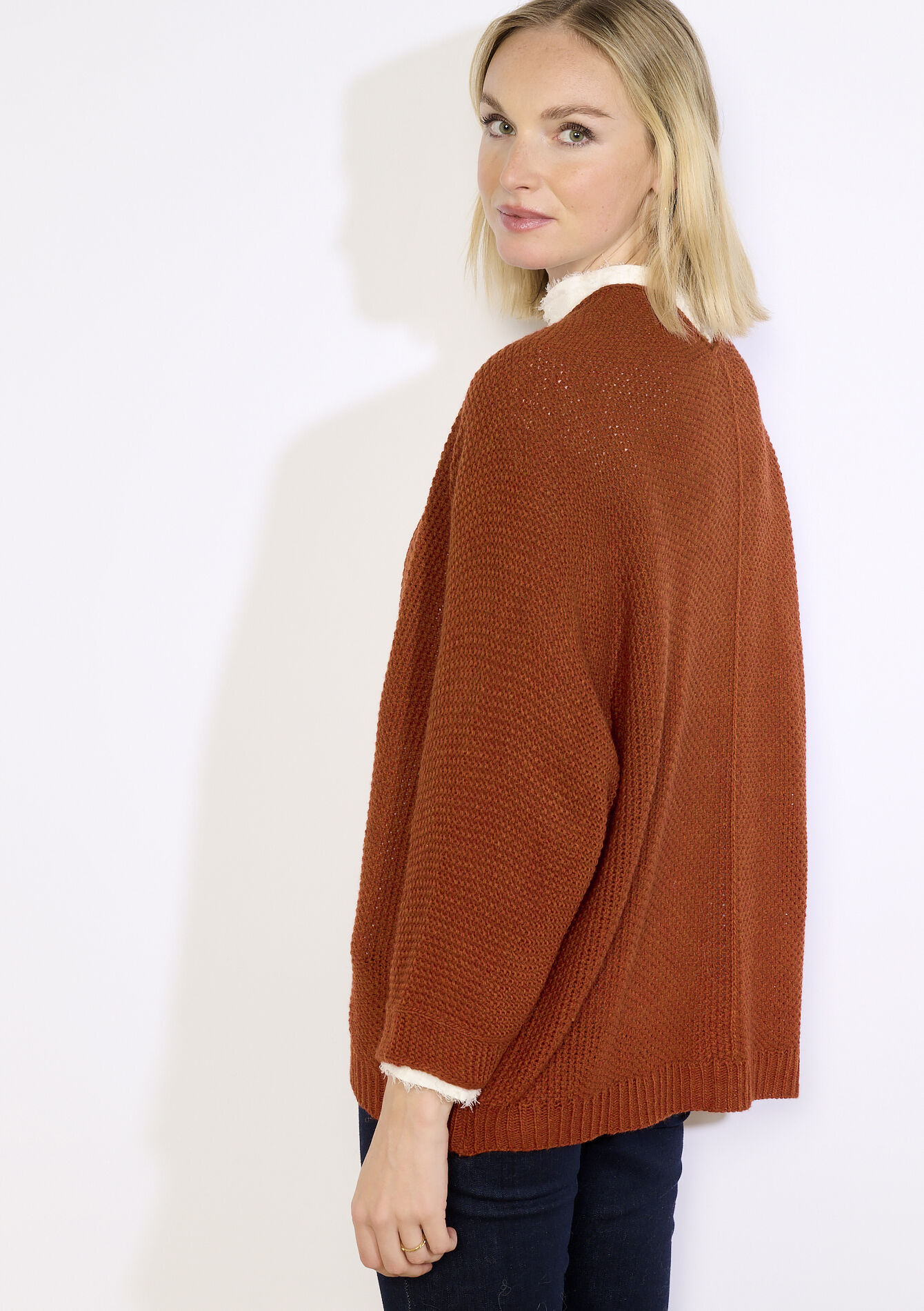 Open knit cardigan, Open knit cardigan - TERRACOTTA - 04101369_5303