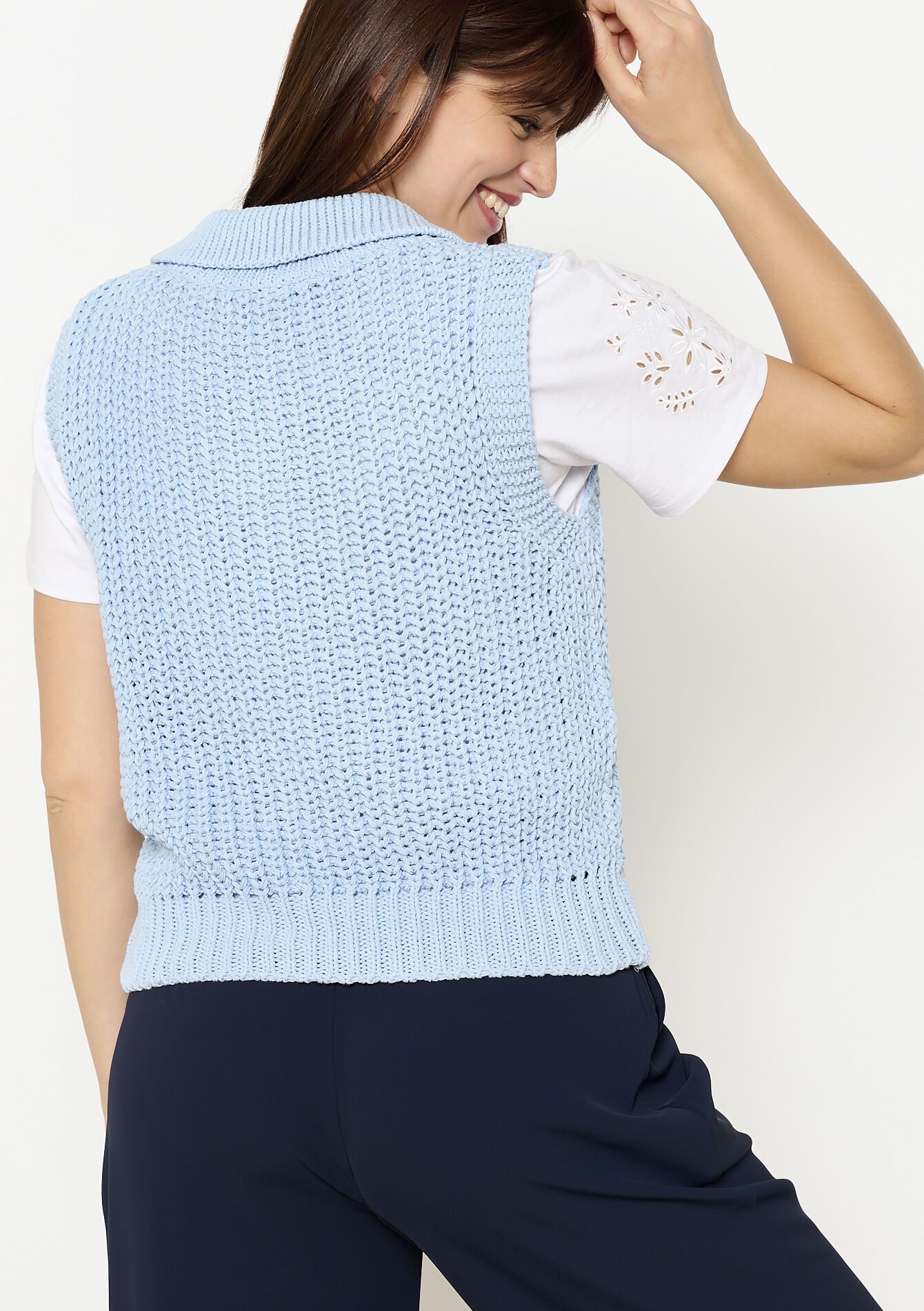 Débardeur col polo en maille, Débardeur col polo en maille - BLUE PASTEL - 04006959_3003