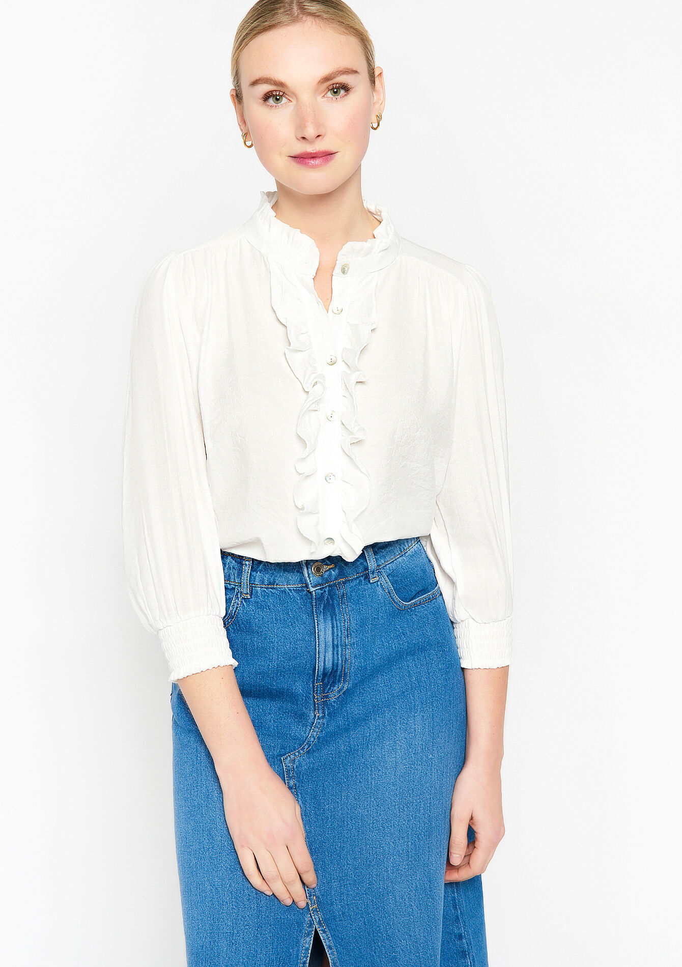 Shirt with ruffles, Shirt with ruffles - OPTICAL WHITE - 05702143_1019