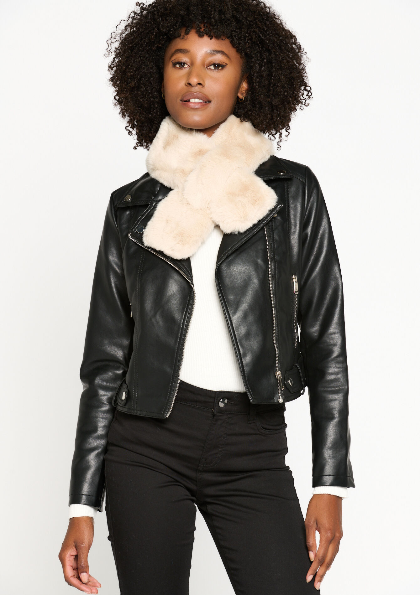 Colsjaal met faux fur - LT BEIGE - 1081171