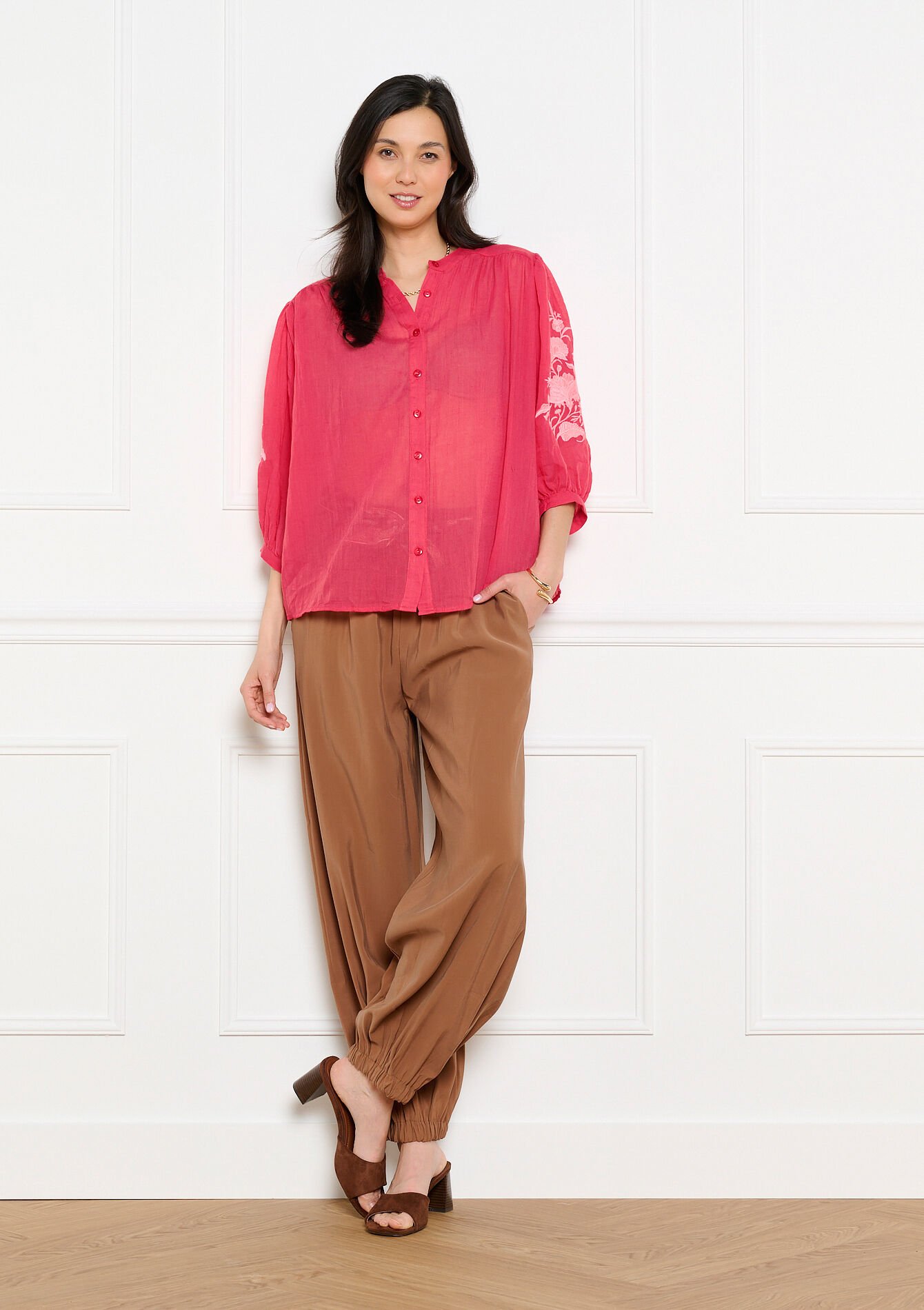 Embroidered fluid blouse - RED FRAMBOISE - 05703054_1496