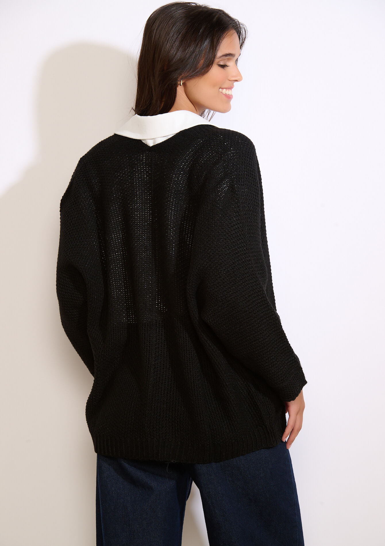 Gilet maille ouvert, Gilet maille ouvert - BLACK - 04101369_1119