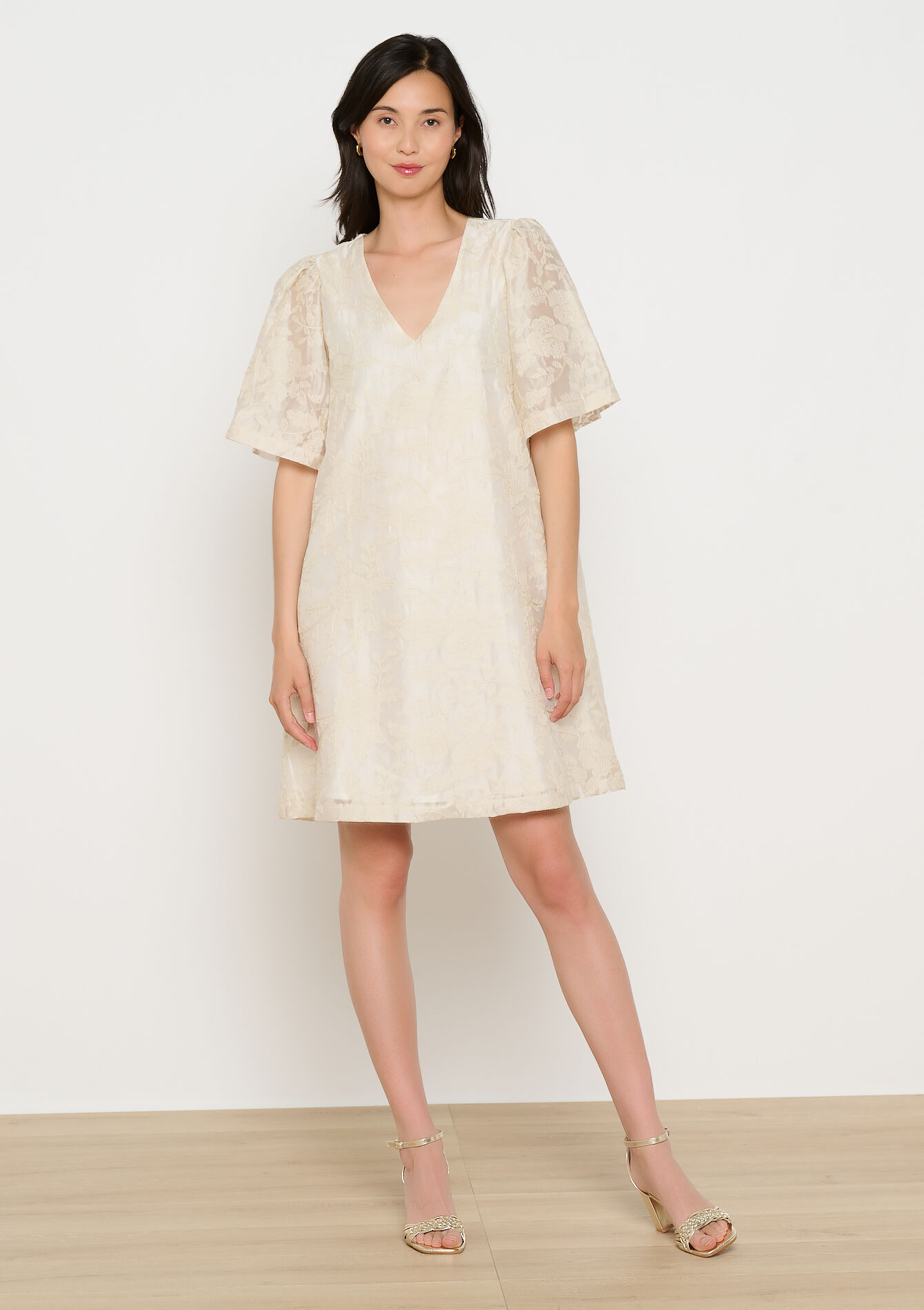 Geborduurde A-lijnjurk, Geborduurde A-lijnjurk - VANILLA WHITE - 08104159