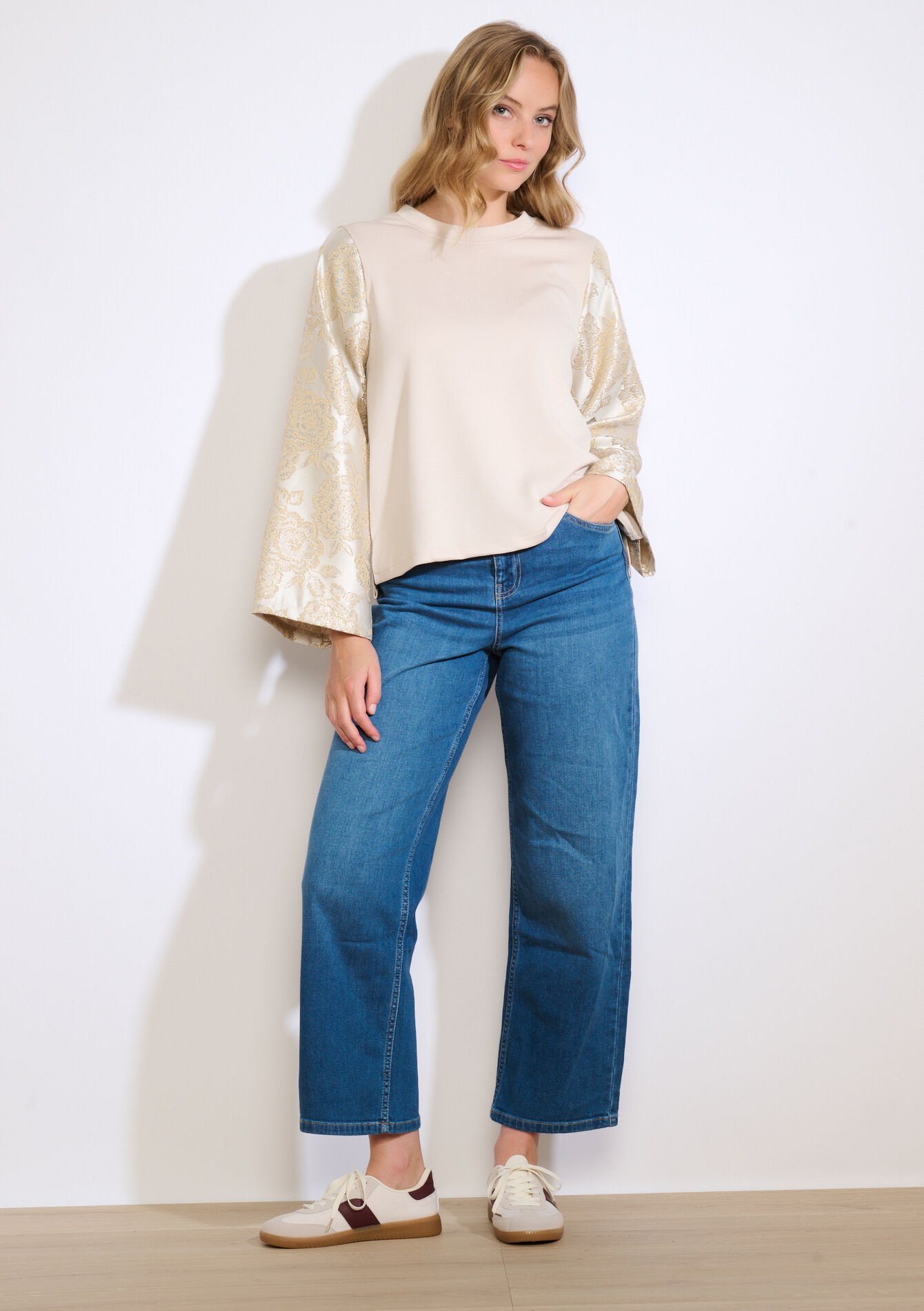 Sweat à manches jacquard, Sweat à manches jacquard - VANILLA WHITE - 03001809