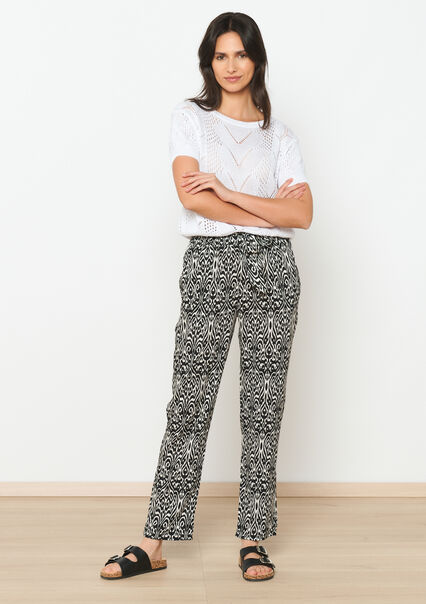 Cigarette trousers with ikat print - BLACK - 06600845_1119