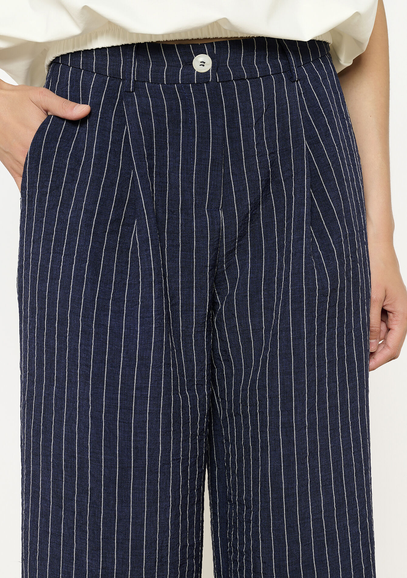 Geklede broek met krijtstrepen, Geklede broek met krijtstrepen - NAVY DARK - 06100703_1714