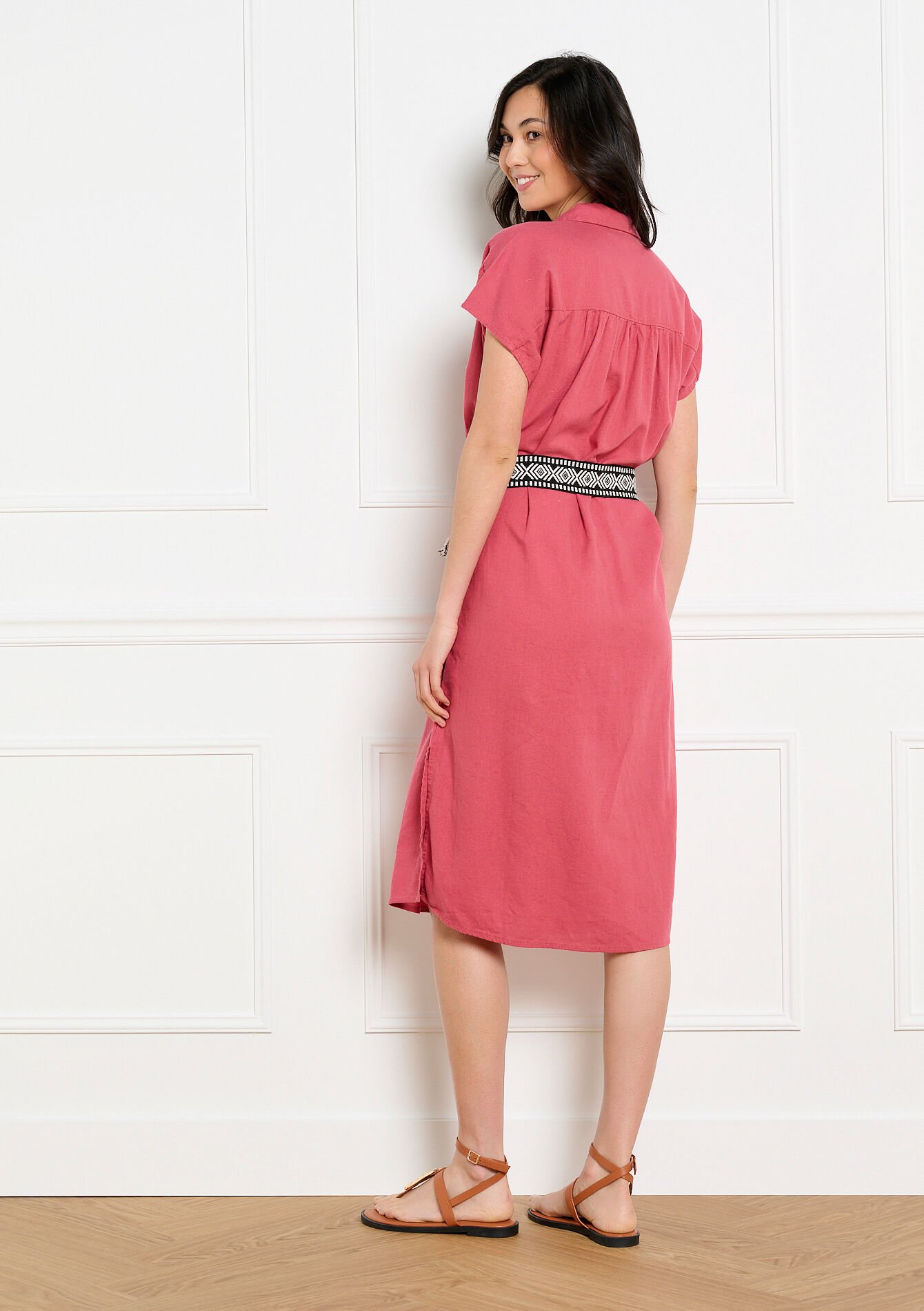 Robe chemise midi boutonnée - COSMETIC PINK - 08104317_5733