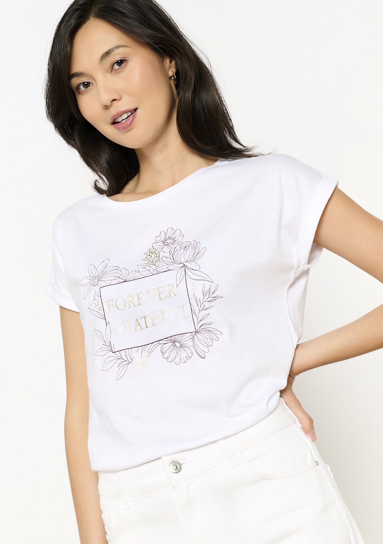 Gouden grafisch t-shirt - OPTICAL WHITE - 02301732_1019