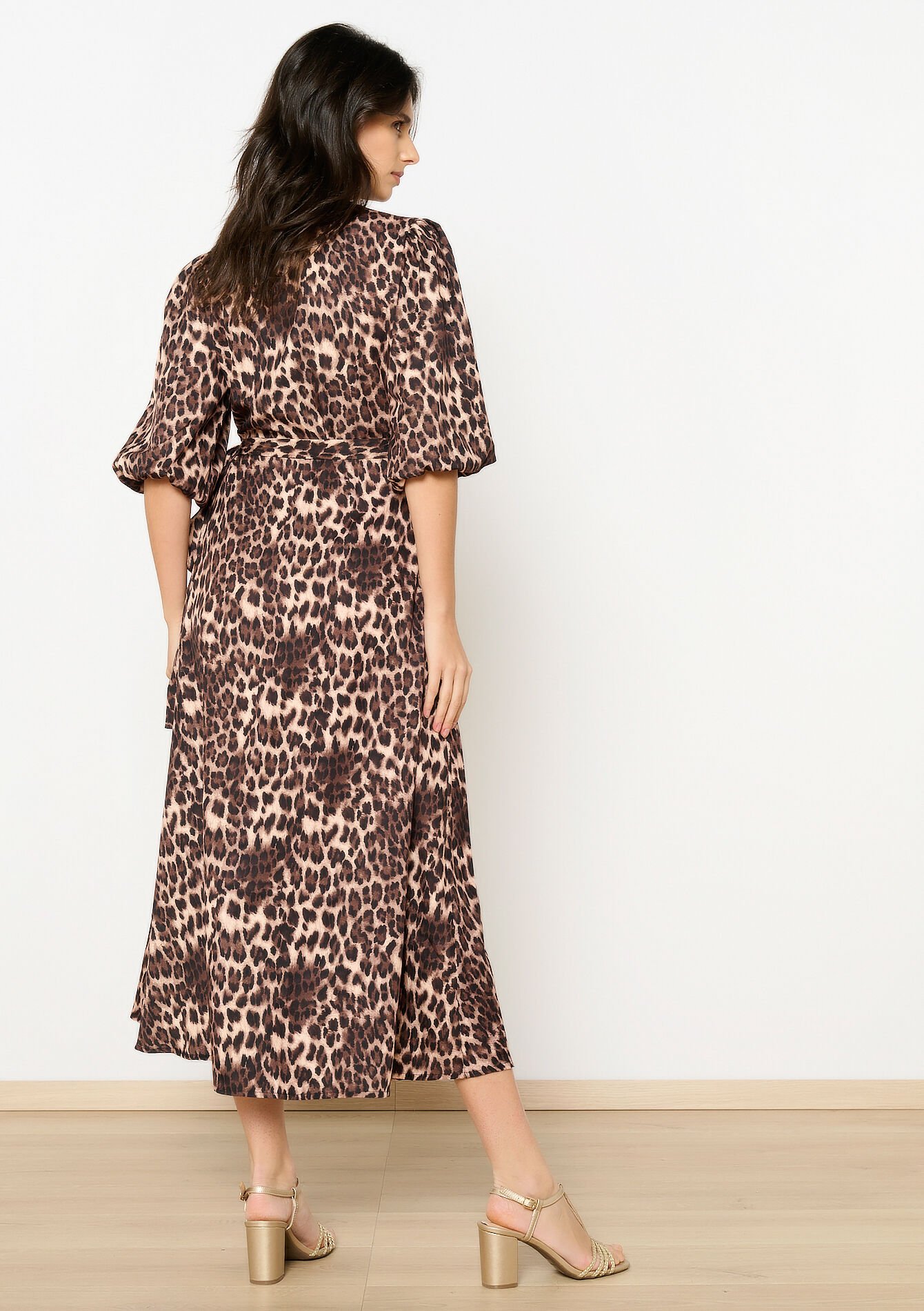 Robe cache-coeur à imprimé léopard, Robe cache-coeur à imprimé léopard - BEIGE BISCUIT - 08104017_4018