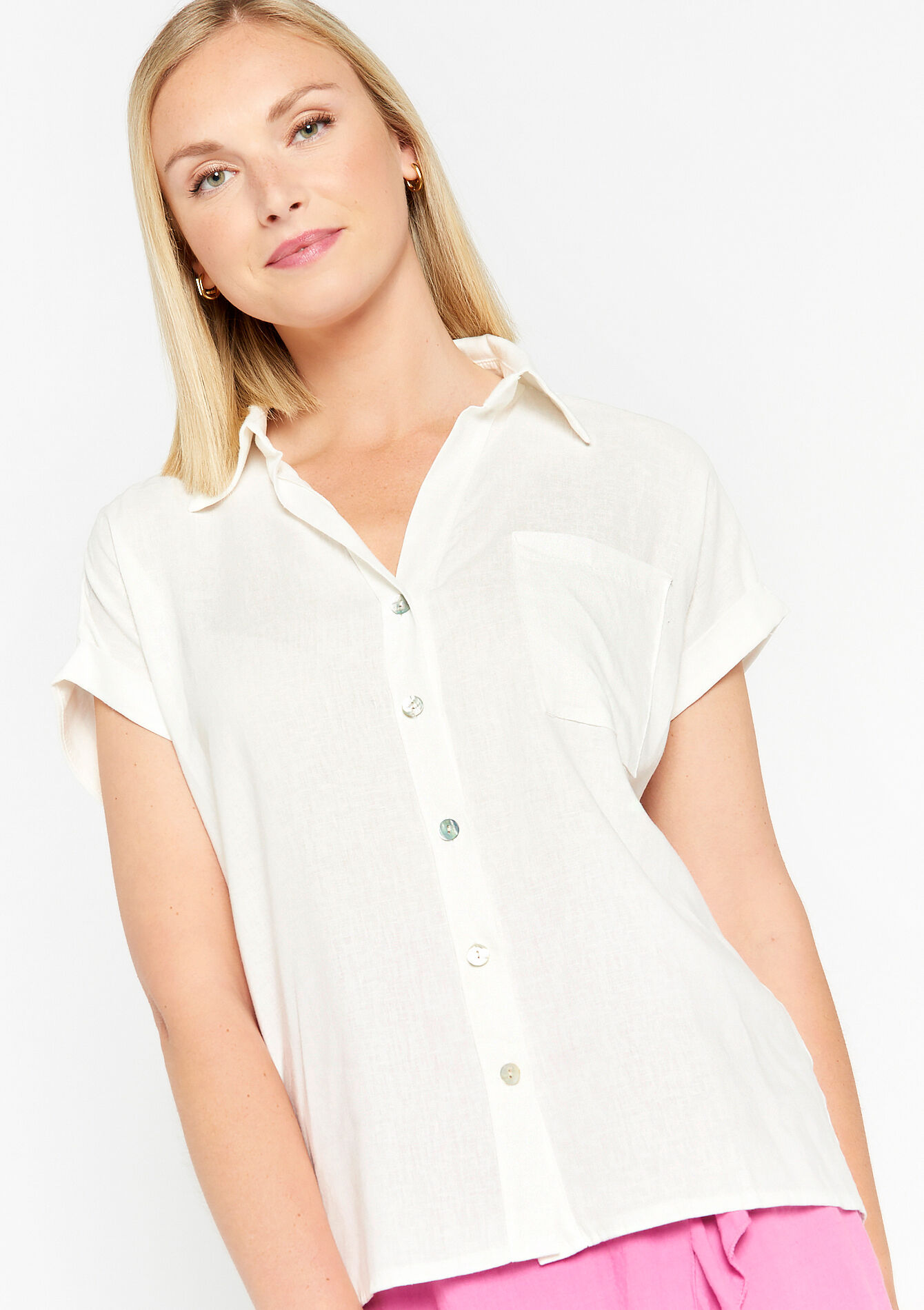 Linnen hemd met korte mouwen - OPTICAL WHITE - 05702256