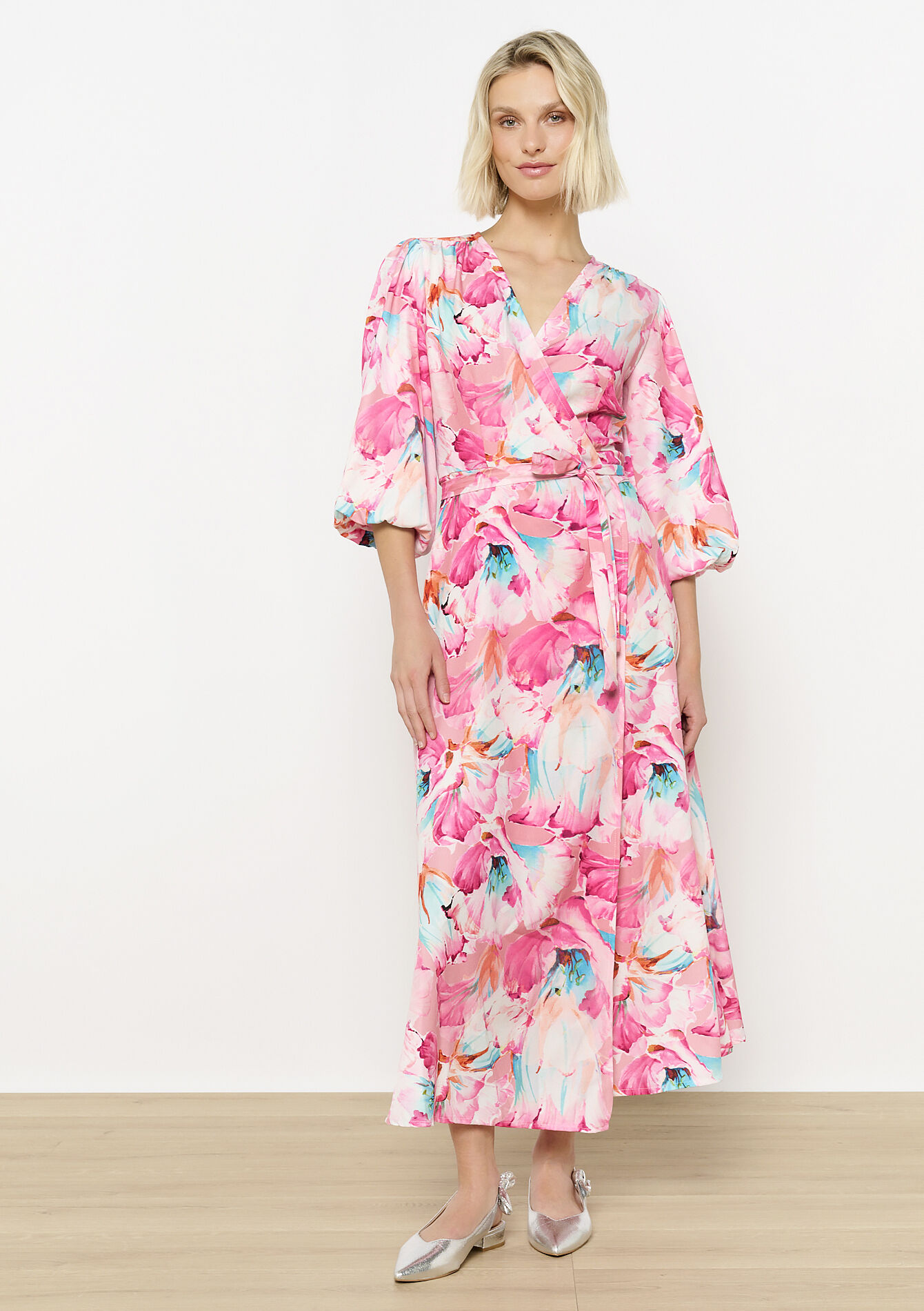 Robe portefeuille imprimée florale, Robe portefeuille imprimée florale - PINK BUBBLEGUM - 08104107_1477