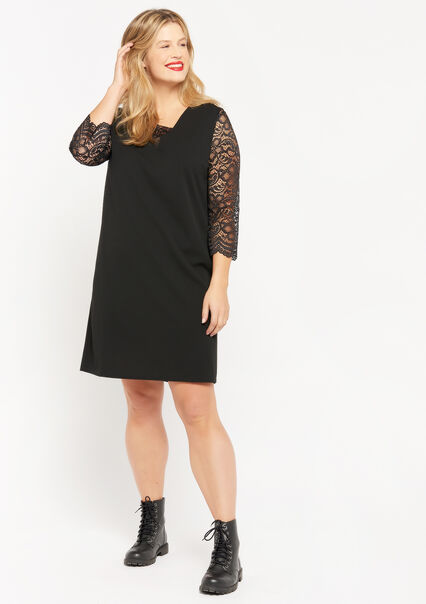 Mini jurk met lange mouwen en kant - BLACK BEAUTY - 08102363_2600