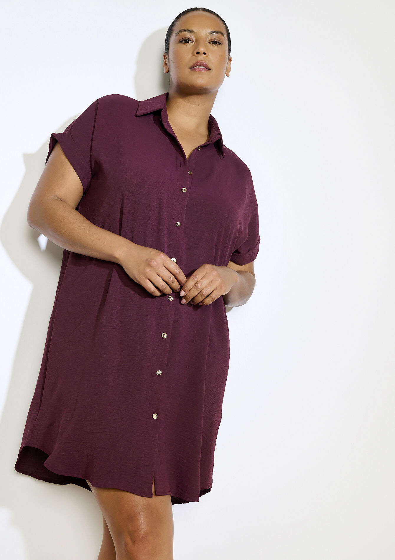 Korte overhemdjurk, Korte overhemdjurk - AUBERGINE - 08104244_1537