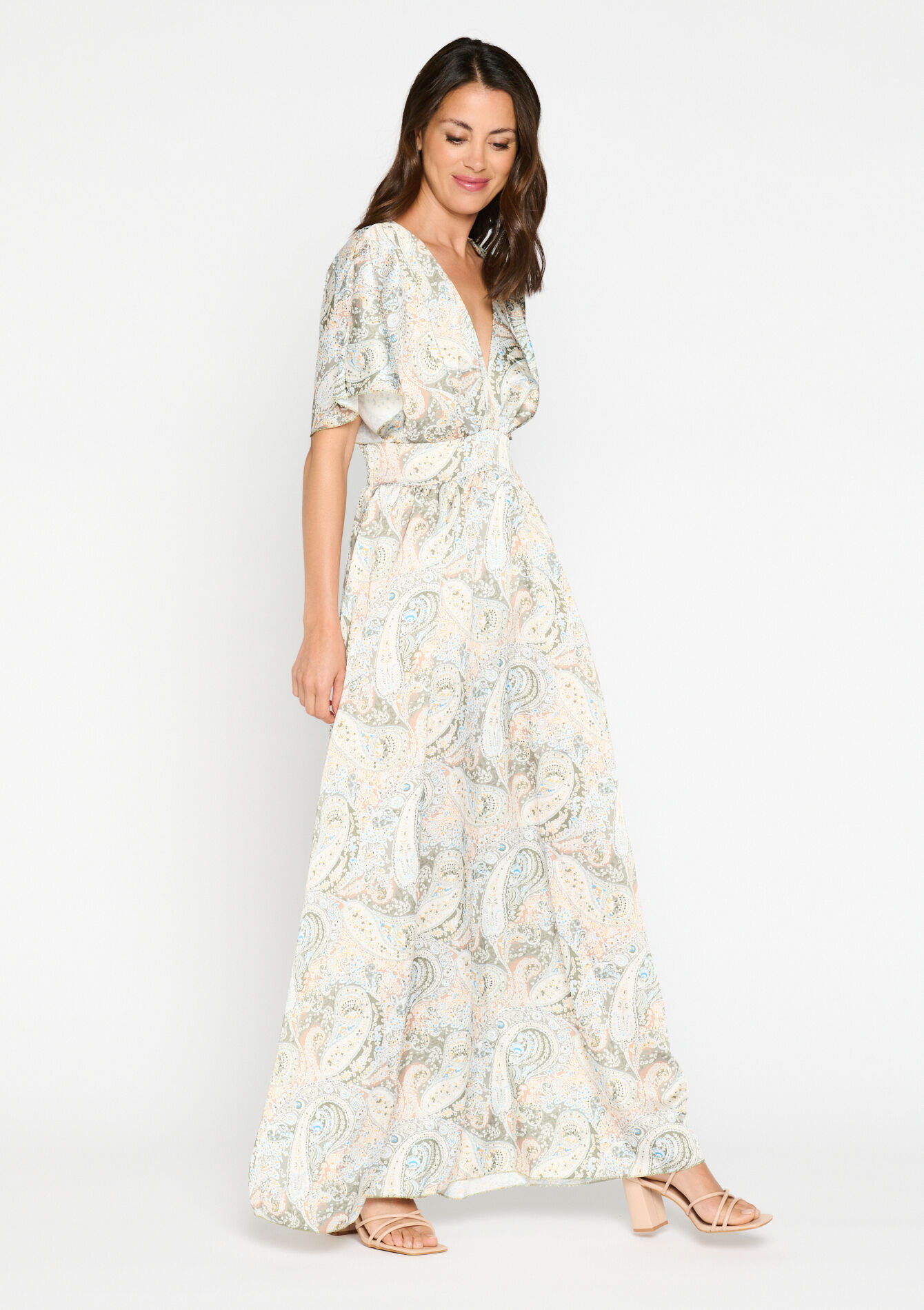 Robe longue à imprimé Paisley - KHAKI FADED - 08602141_4326
