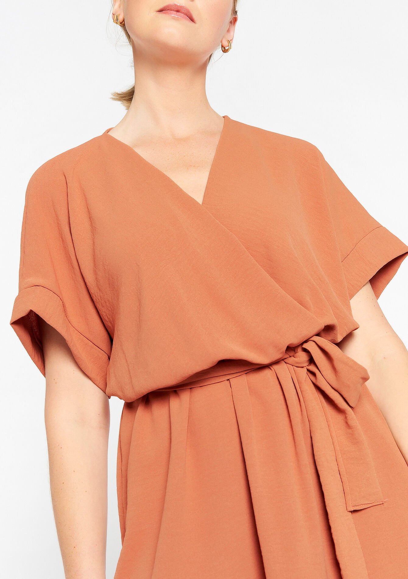 Wikkeljurk met striklint, Wikkeljurk met striklint - TERRACOTTA - 08103321_5303