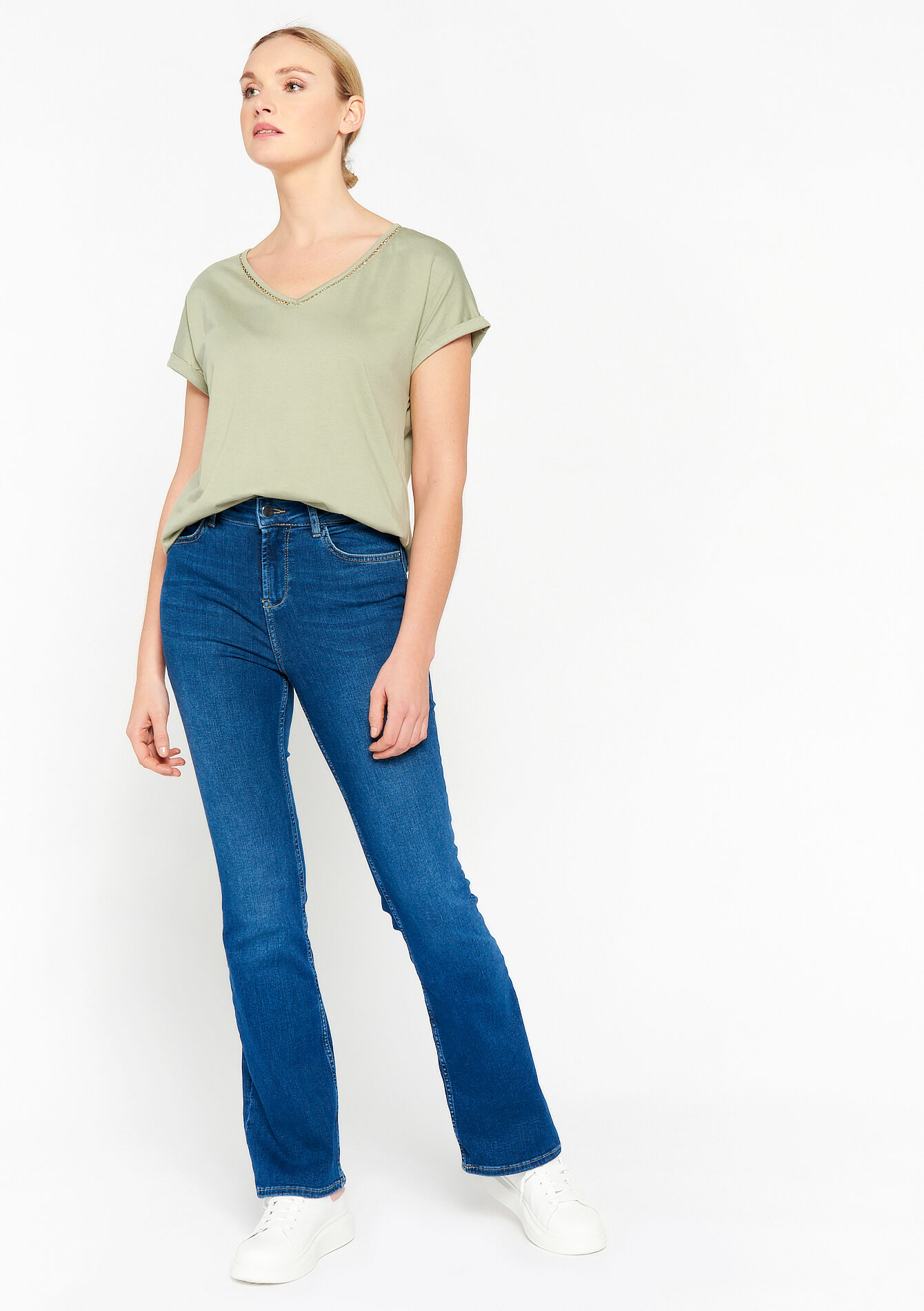 V-neck T-shirt, V-neck T-shirt - KHAKI MED - 02301315_4327