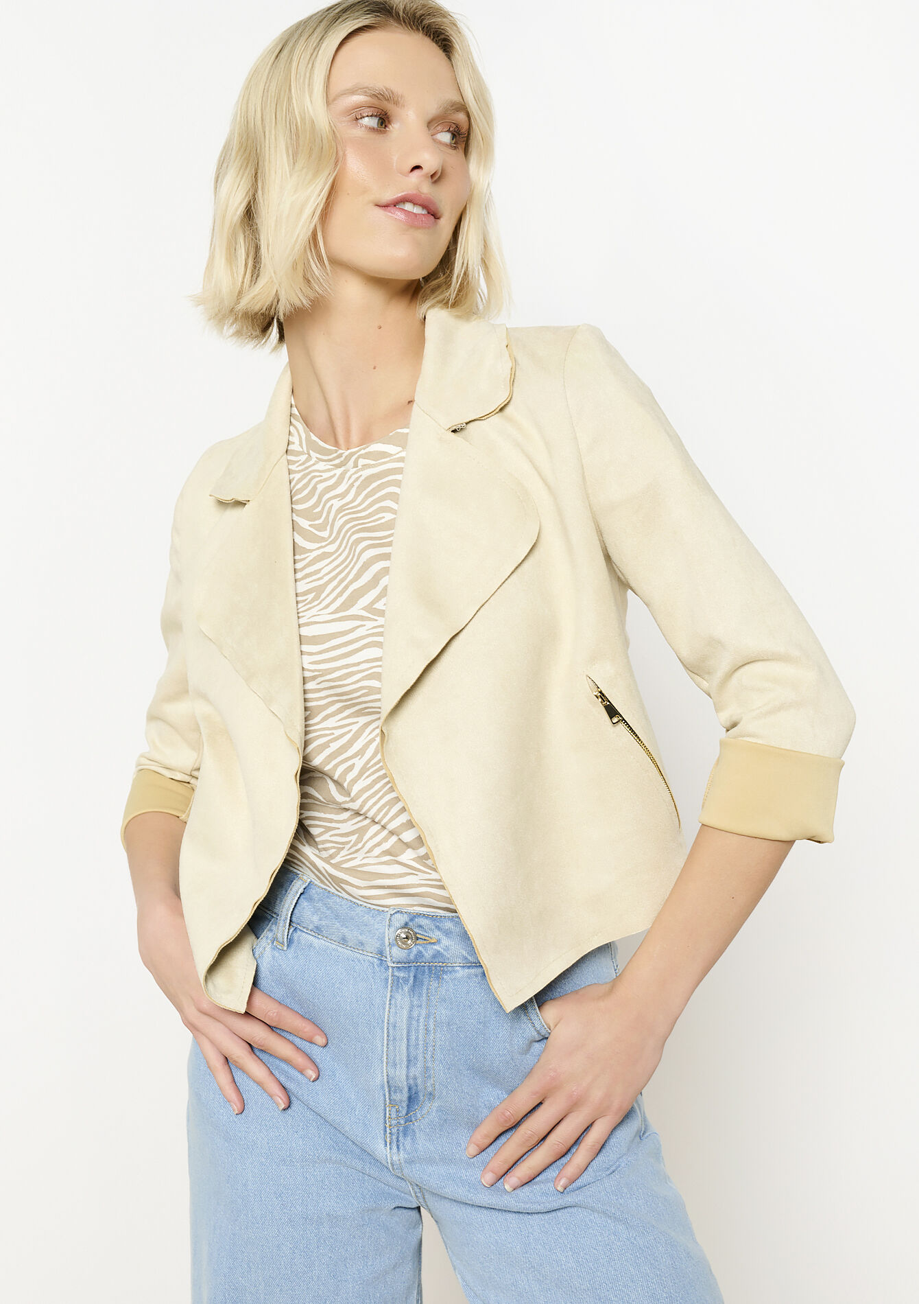 Veste courte en suédine, Veste courte en suédine - LT BEIGE - 09001477_2527