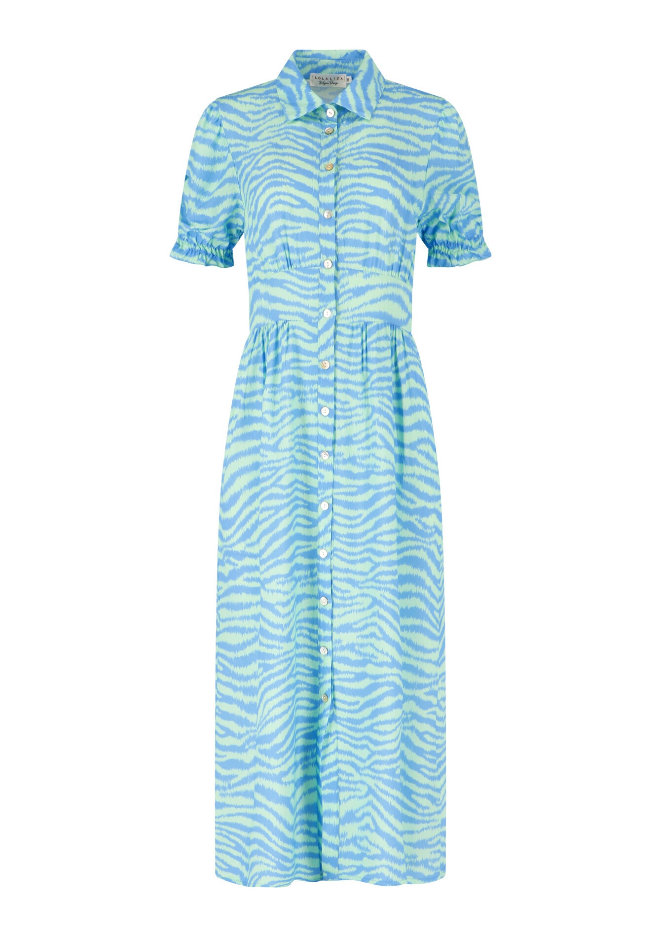 Zebra print shirt dress - AQUA BLUE - 08601996_3302