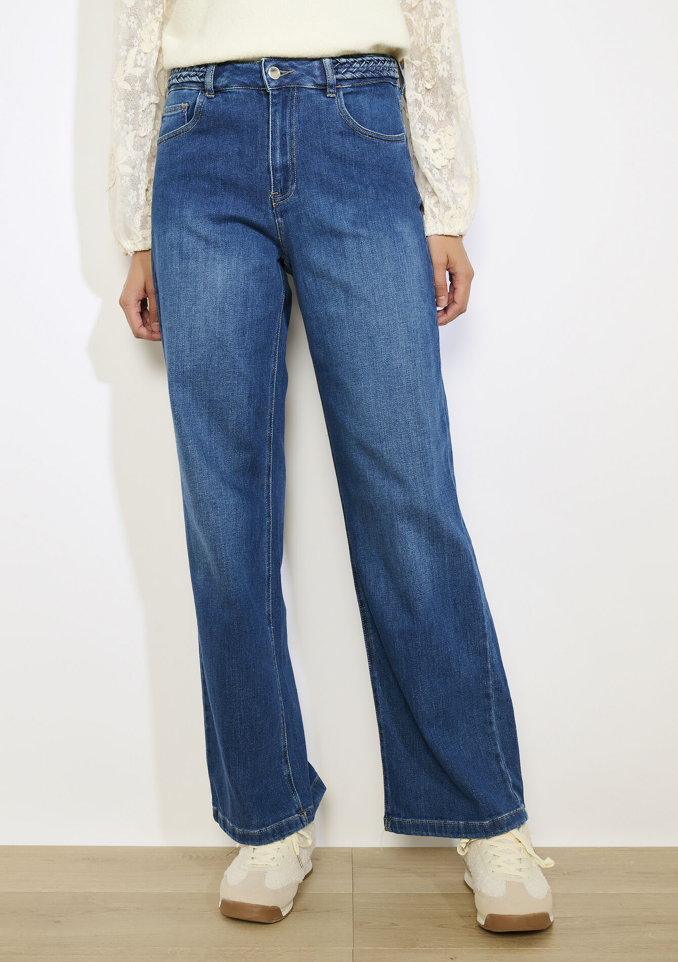 High-waist wijde jeans, High-waist wijde jeans - DARK BLUE - 22000633_0501