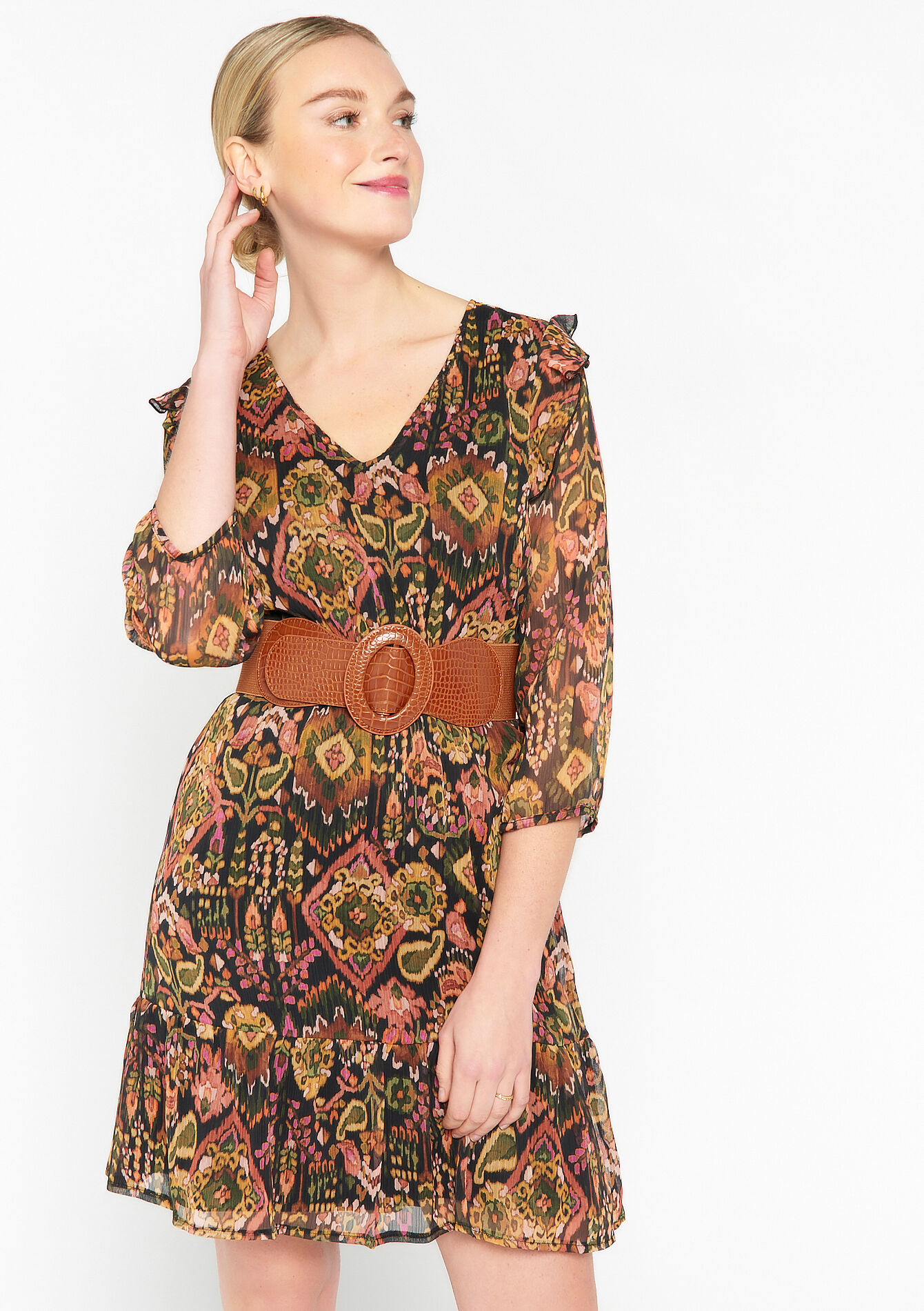 Belt with crocopattern, Belt with crocopattern - CARAMEL - 1066909