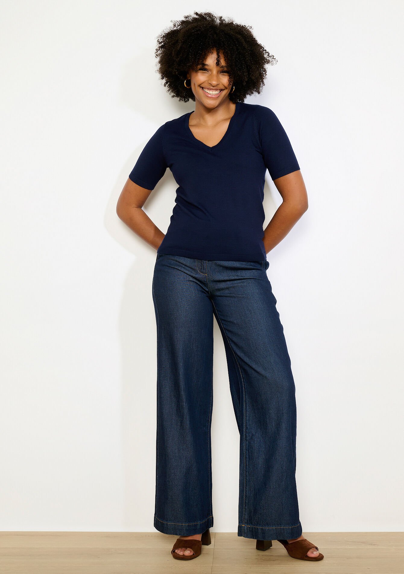 Pull col V manches courtes - NAVY BASIC - 04007025_2723