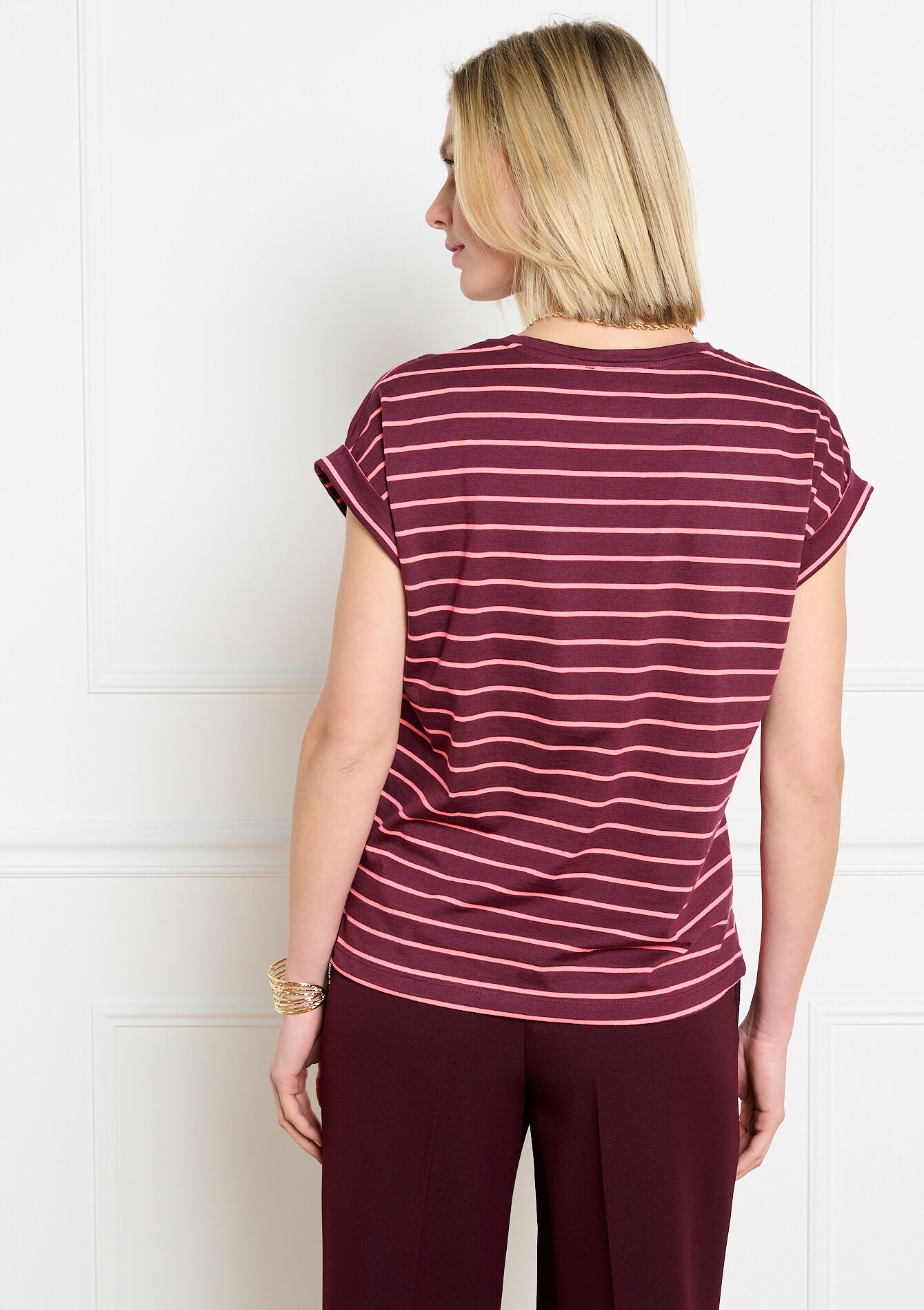 Gestreept soepel t-shirt - AUBERGINE - 02301928_1537