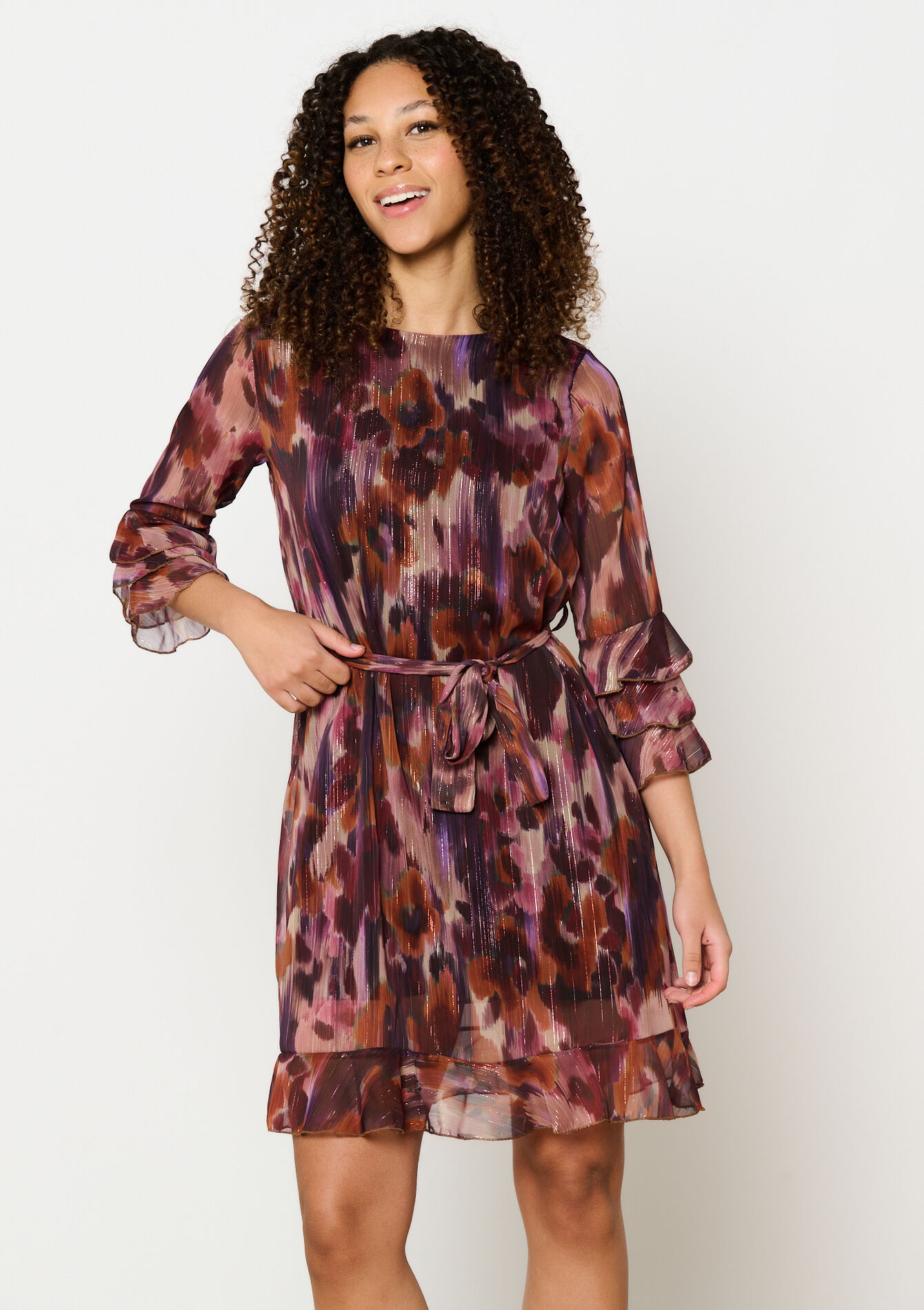 Lurex jurk met blurry print, Lurex jurk met blurry print - AUBERGINE - 08103955_1537