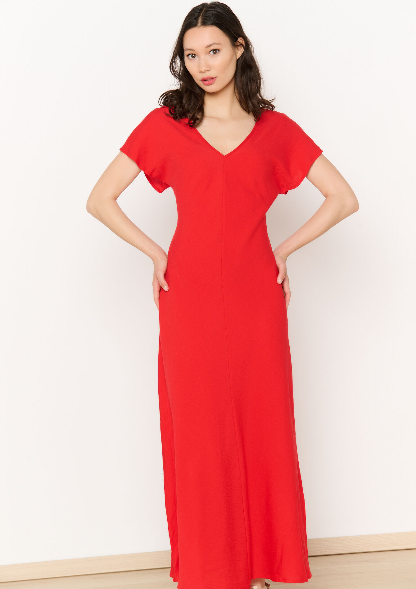Flowing fitted long dress - RED LOLLIPOP - 08104046_5301