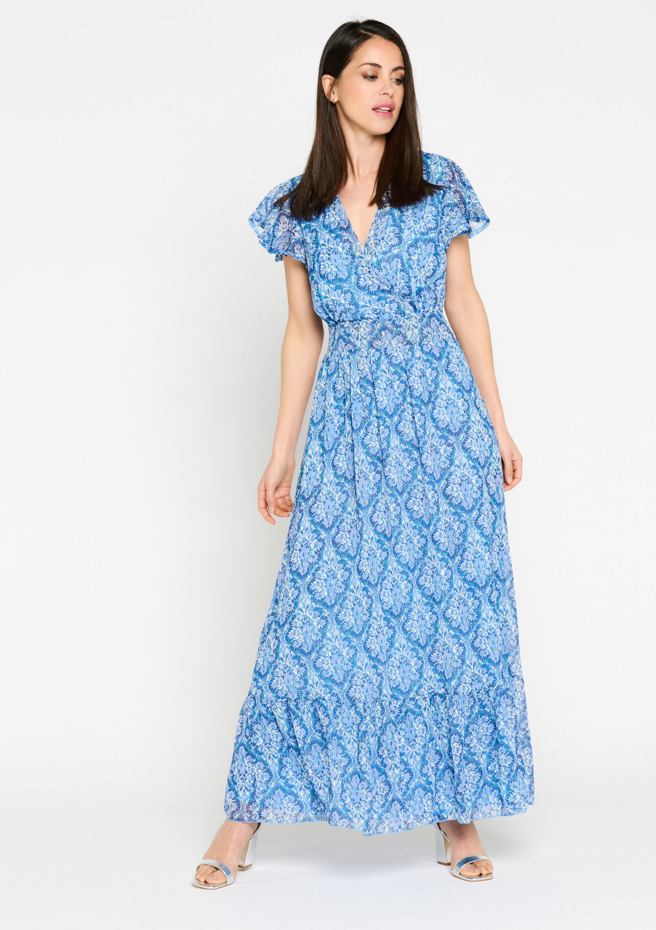 Maxi dress with print - BLUE FAIENCE - 08601967_1584