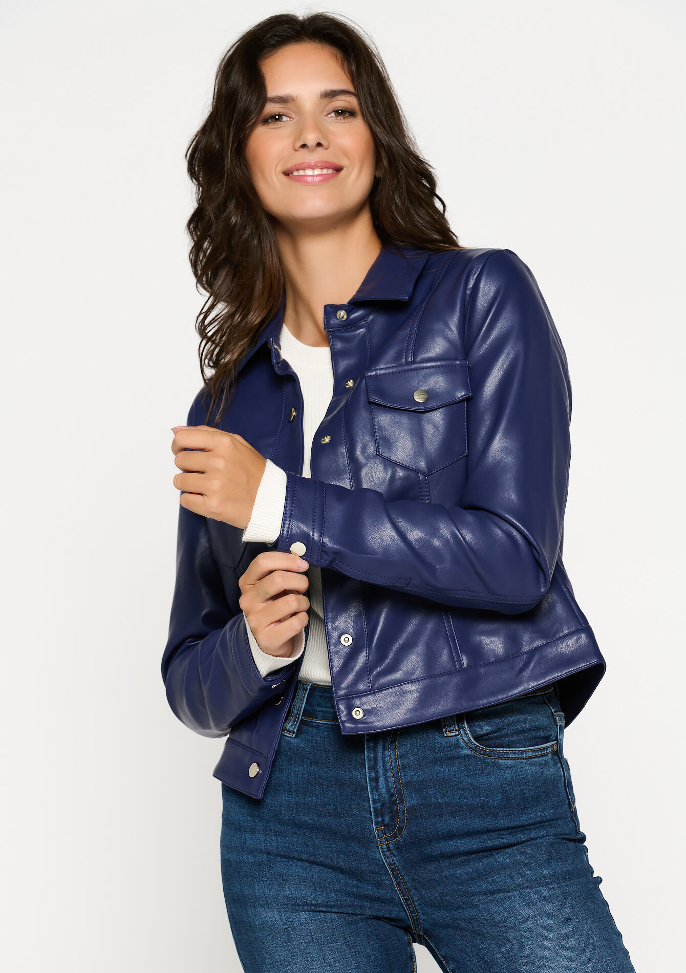 Jacket in faux leather, Jacket in faux leather - DARK BLUE - 09100763_0501