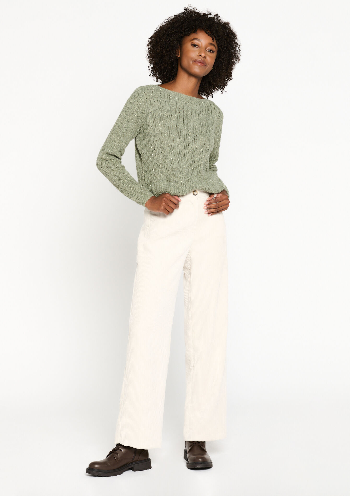 Cable-knitted pullover with lurex, Cable-knitted pullover with lurex - KHAKI FADED - 04006329_4326