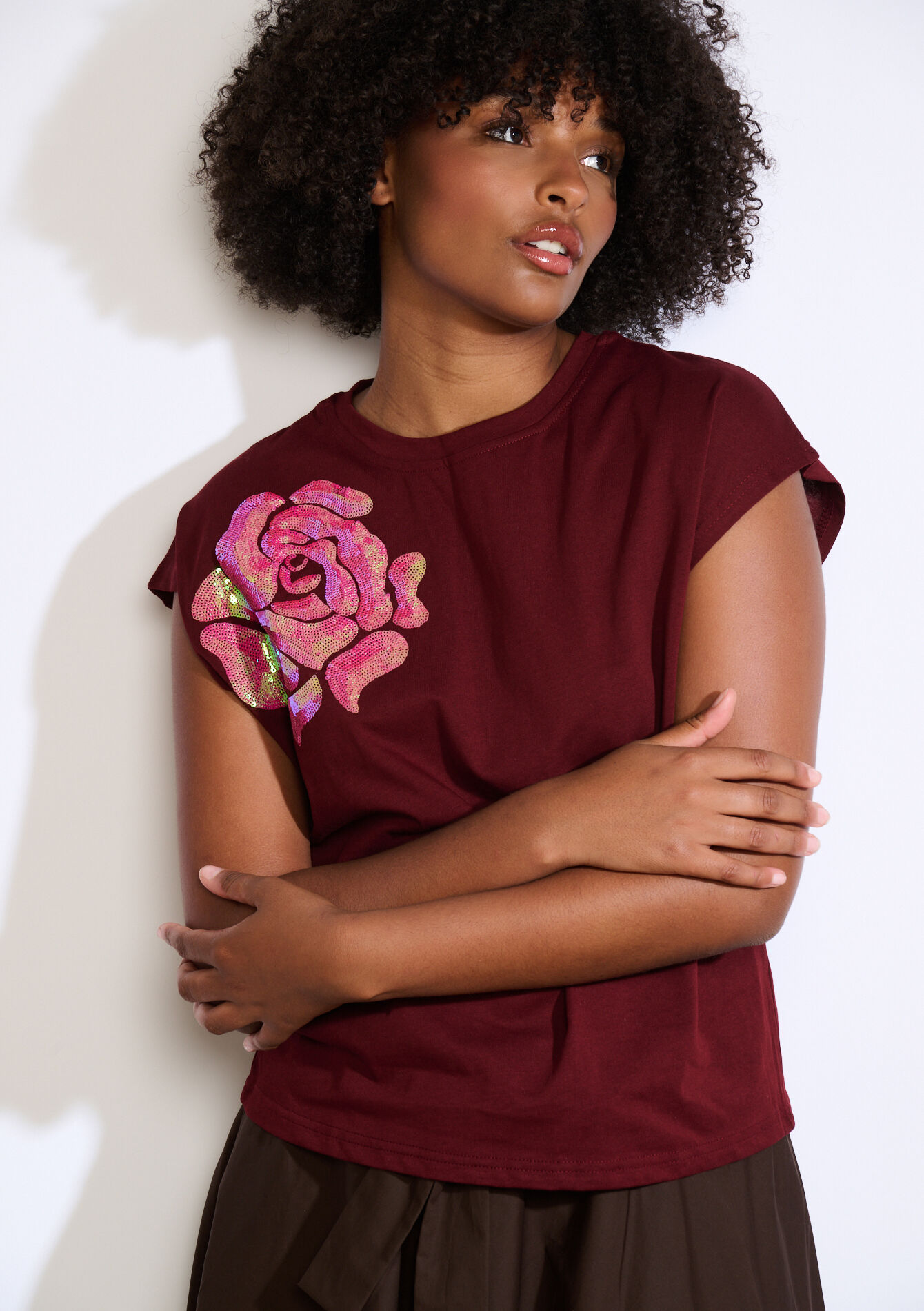 Tee-shirt motif fleur, Tee-shirt motif fleur - AUBERGINE - 02301914_1537