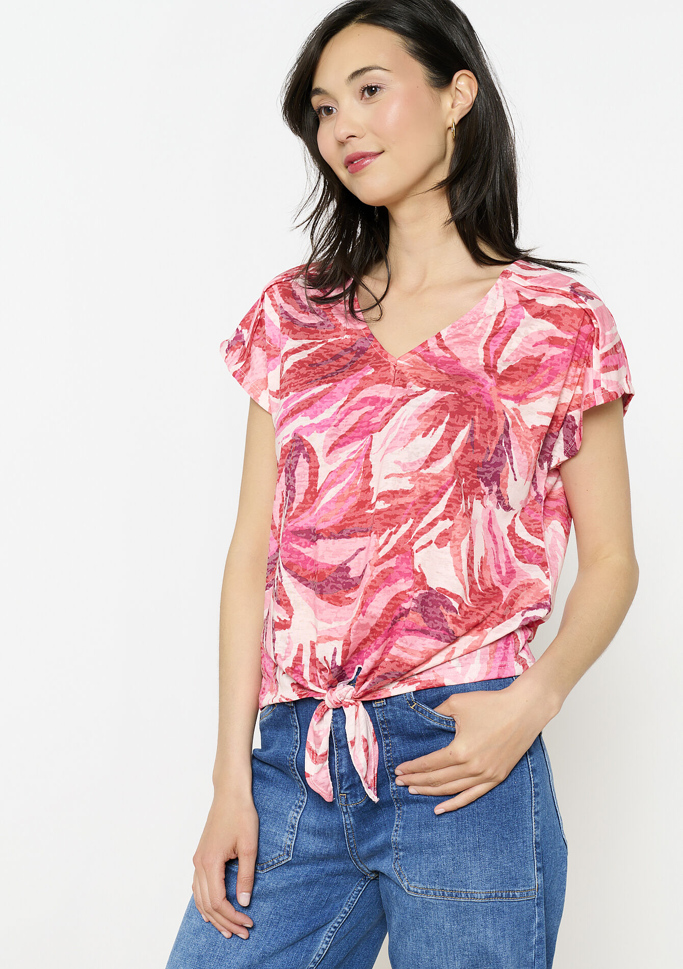 Top met knoop en print, Top met knoop en print - FUCHSIA - 02301797_5626