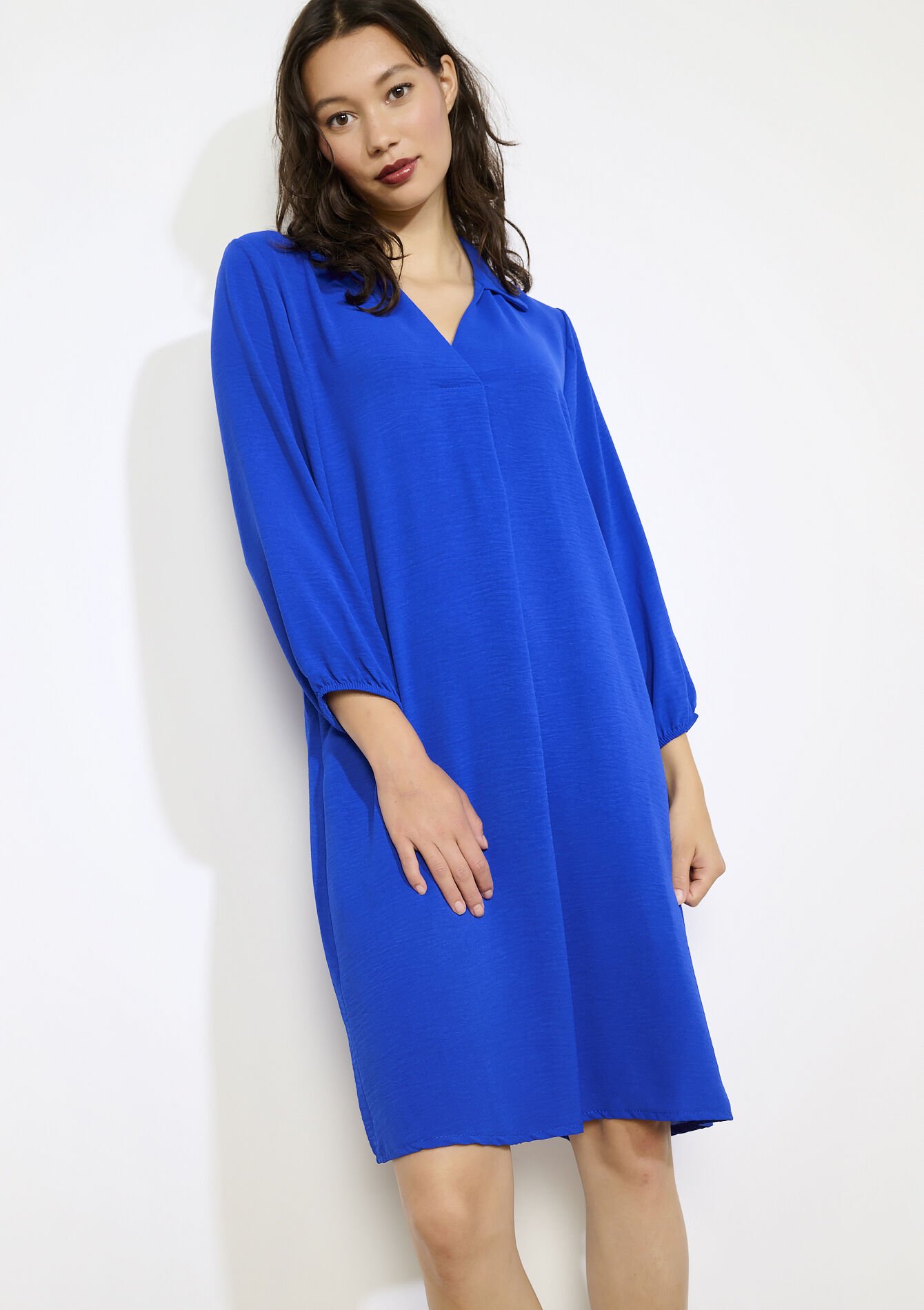 Polo-jurk met driekwartsmouw - ELECTRIC BLUE - 08104330_1619