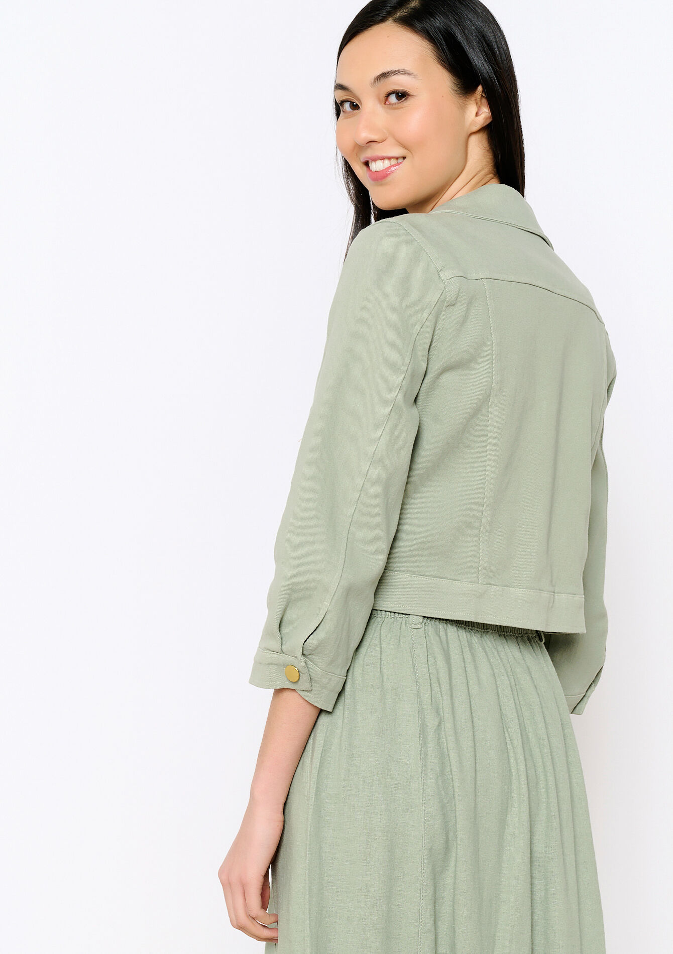 Kort jasje in keperstof, Kort jasje in keperstof - LIGHT KHAKI - 09100919_4405