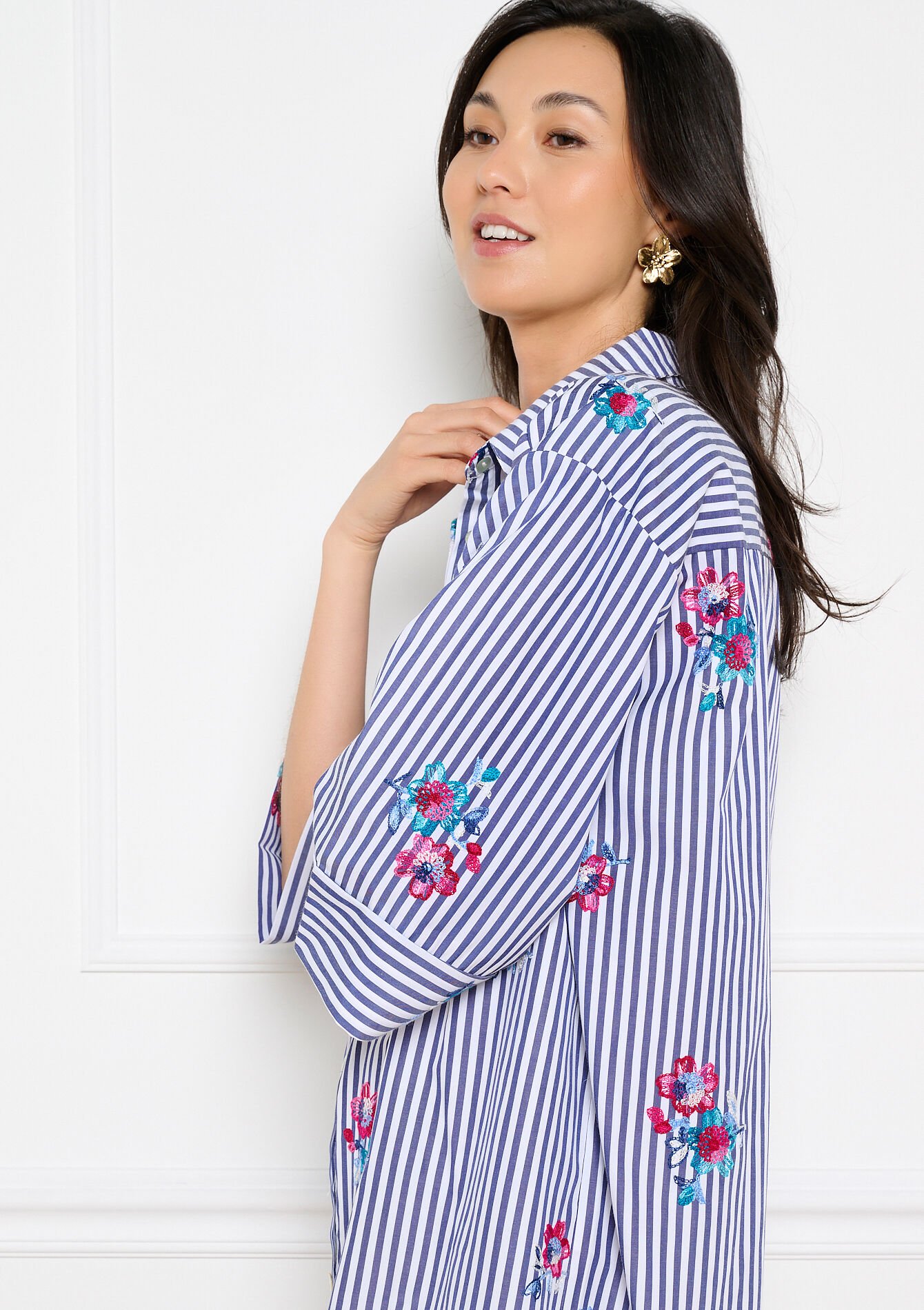 Geborduurde mini hemdjurk - OPTICAL WHITE - 08104467_1019