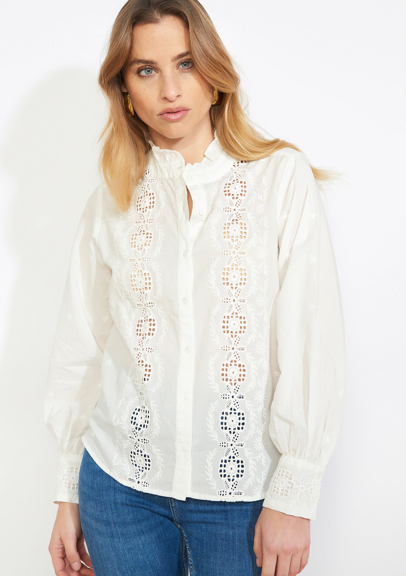 Elegante witte blouse met broderie - OPTICAL WHITE - 05702953_1019