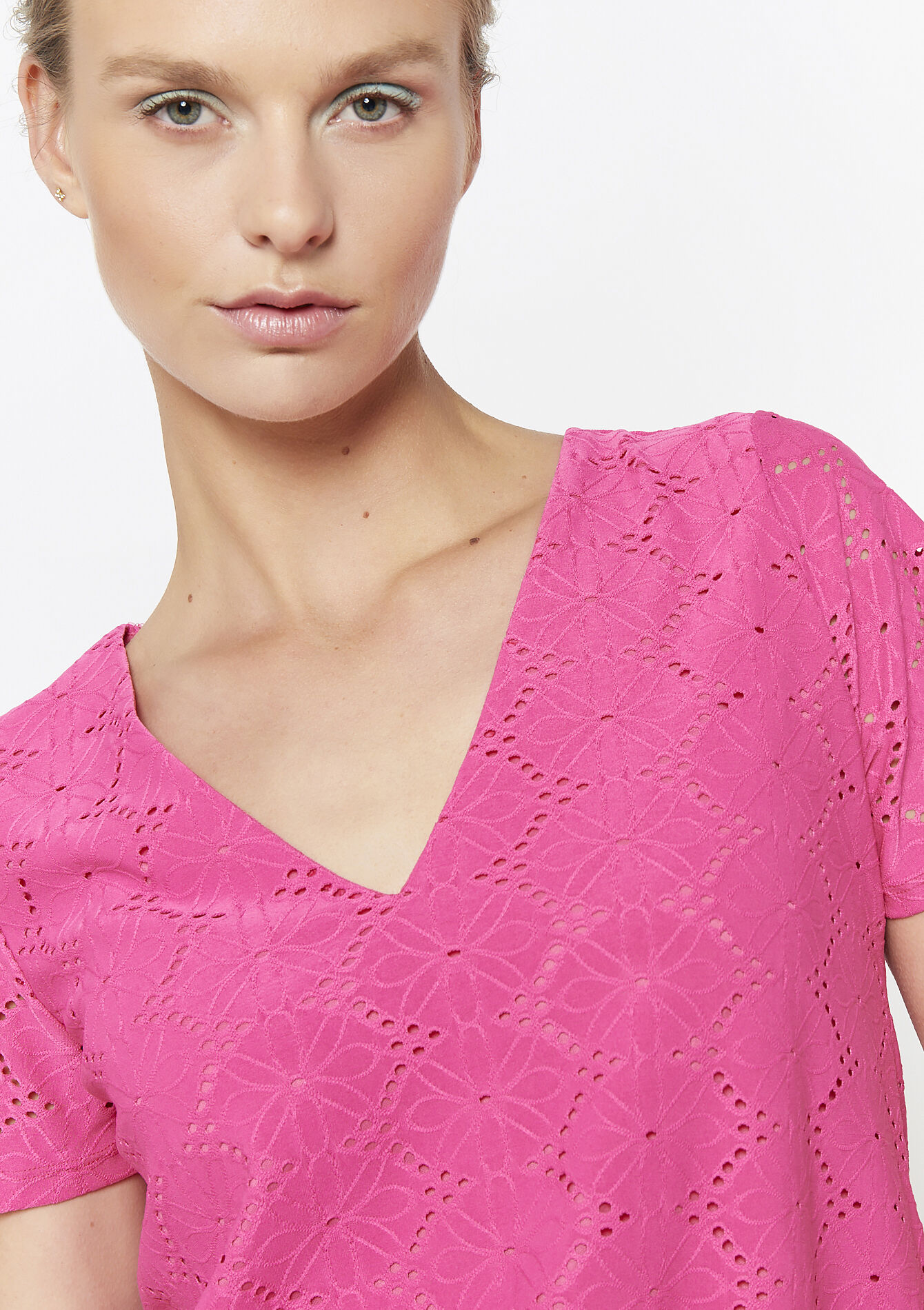 T-shirt brodé romantique, T-shirt brodé romantique - FUCHSIA - 02301807_5626