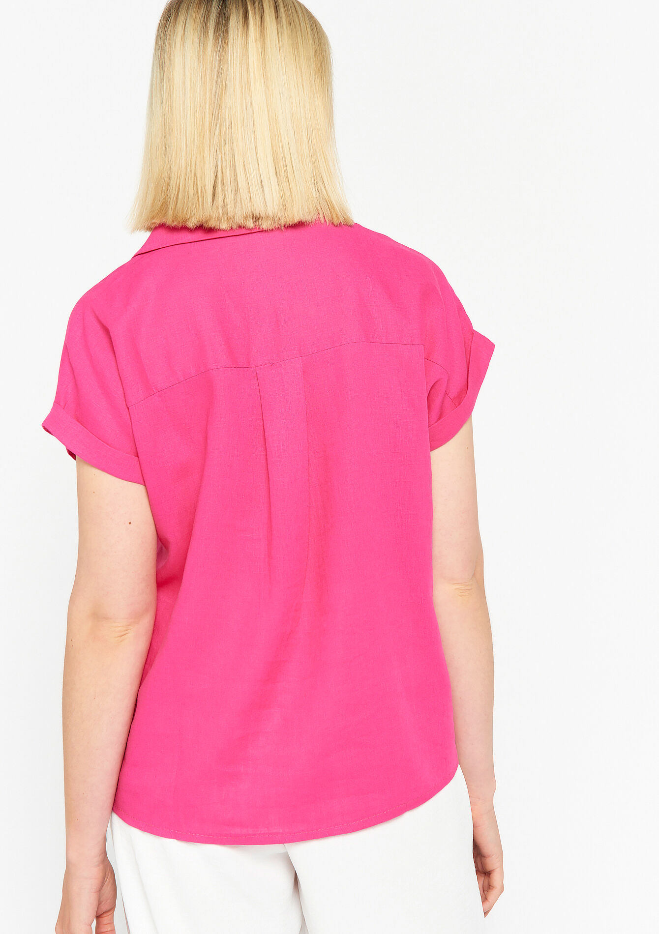 Linnen hemd met korte mouwen, Linnen hemd met korte mouwen - FUCHSIA - 05702256_5626