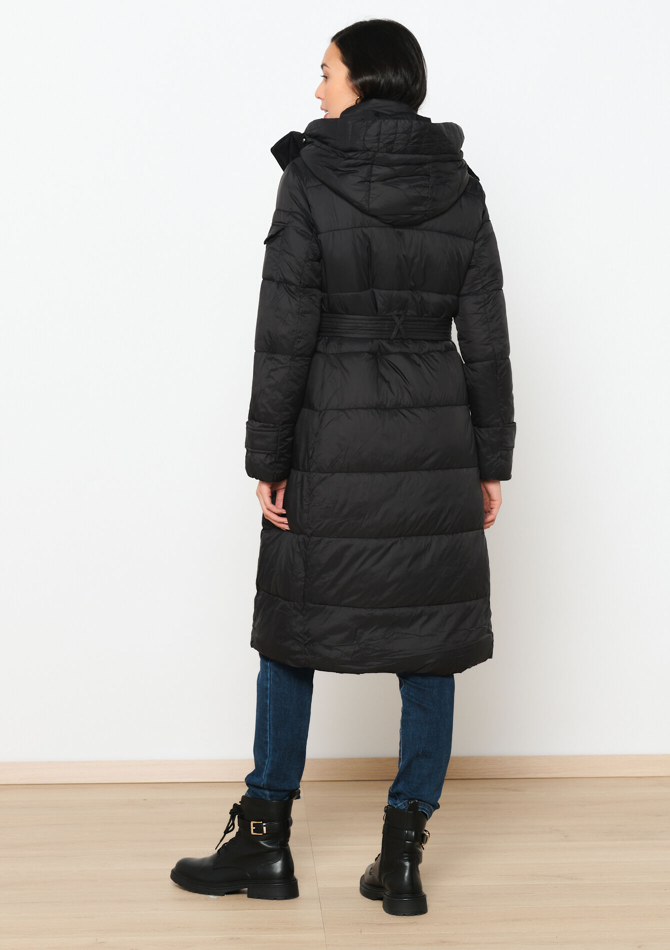 Gewatteerde jas met riem - BLACK - 23000666_1119